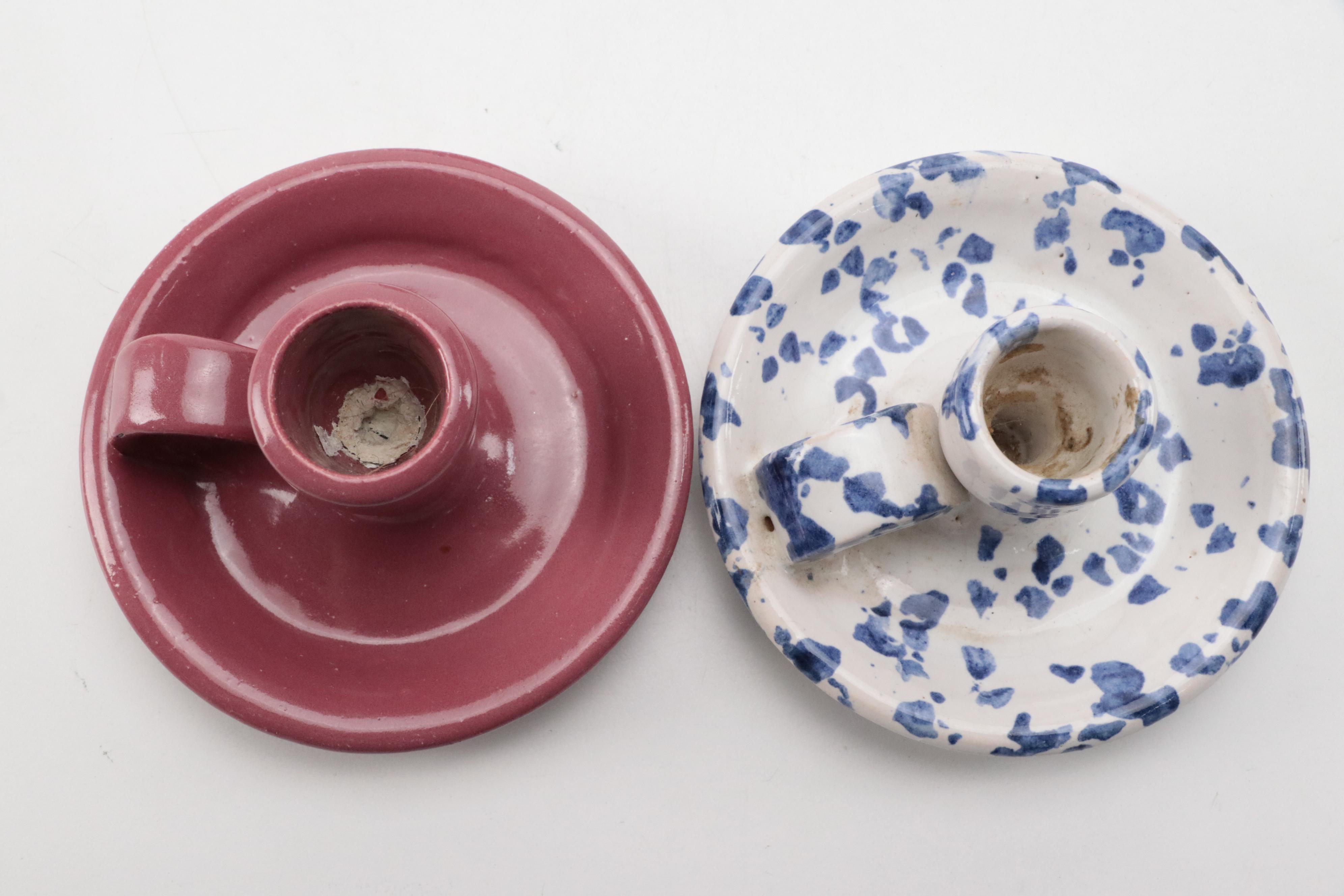 Bybee Pottery Chambersticks, Mug and Spongeware Collection, Mid-Late 20th C.