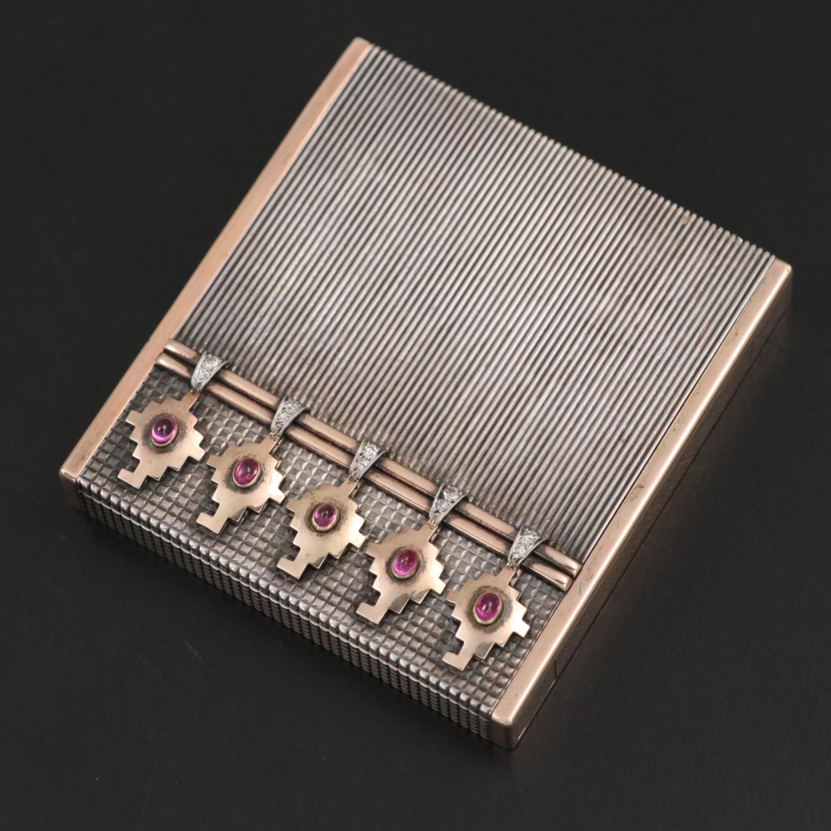 Boucheron 18K Gold, Sterling Silver, Diamond and Ruby Minaudière, Mid-20th C.