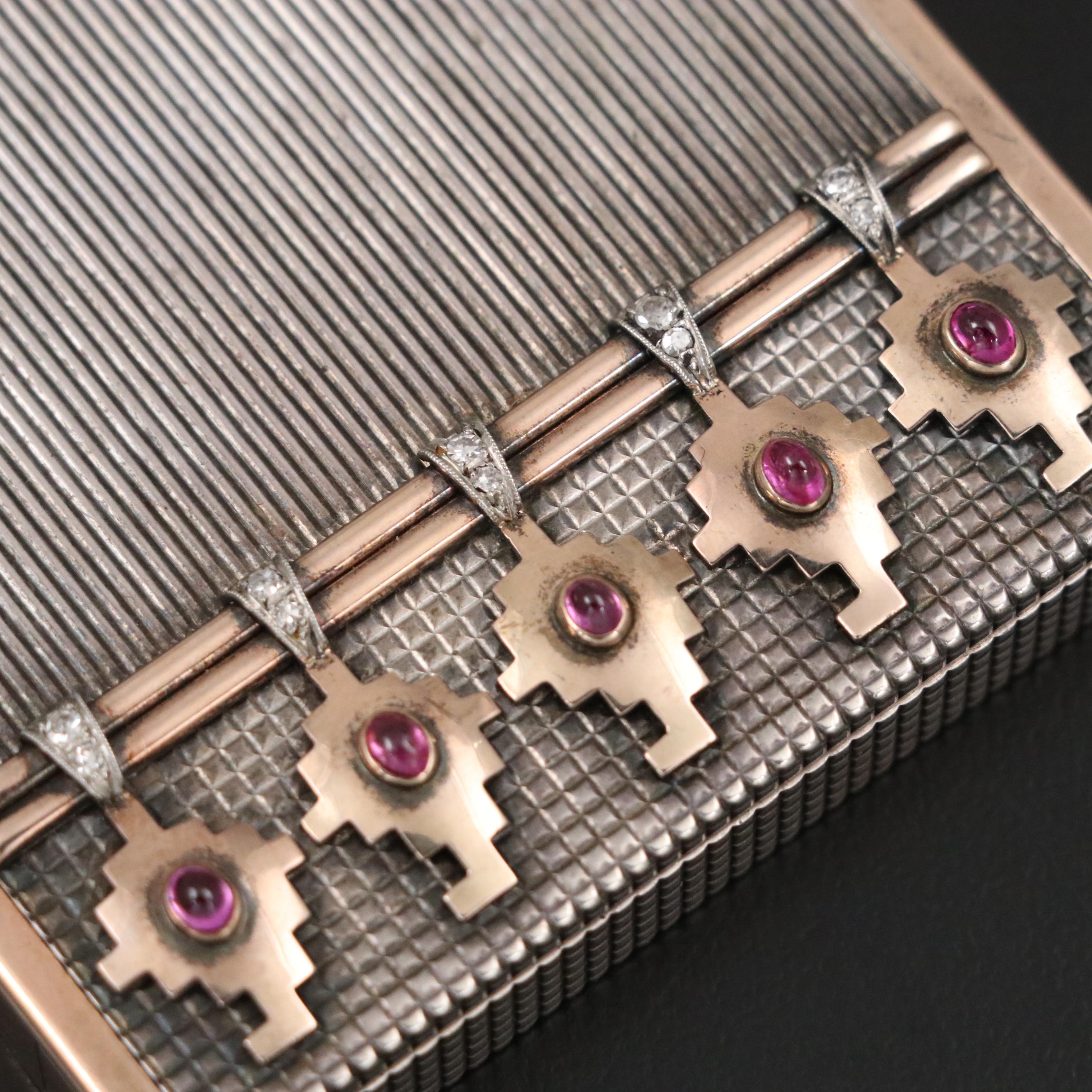 Boucheron 18K Gold, Sterling Silver, Diamond and Ruby Minaudière, Mid-20th C.