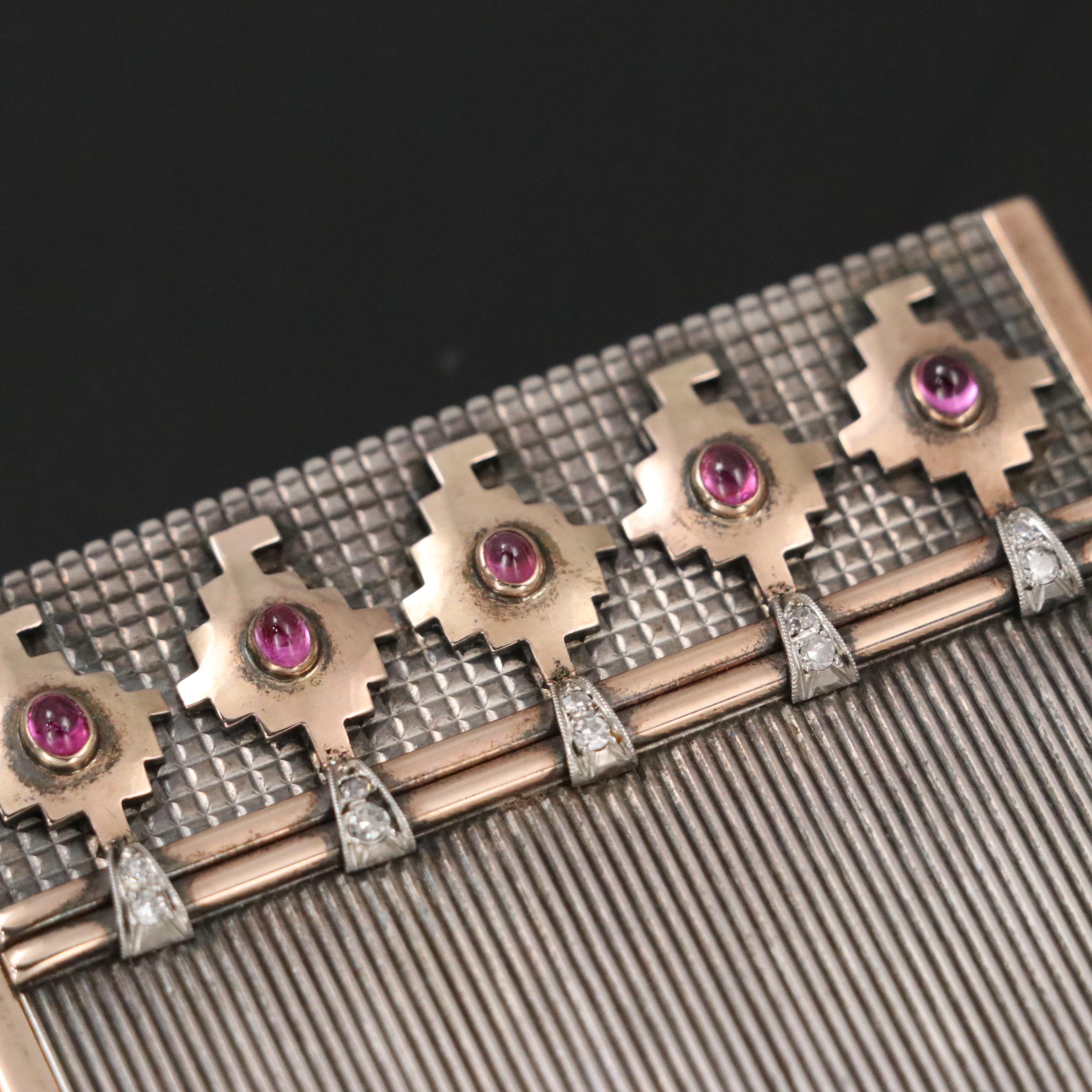 Boucheron 18K Gold, Sterling Silver, Diamond and Ruby Minaudière, Mid-20th C.