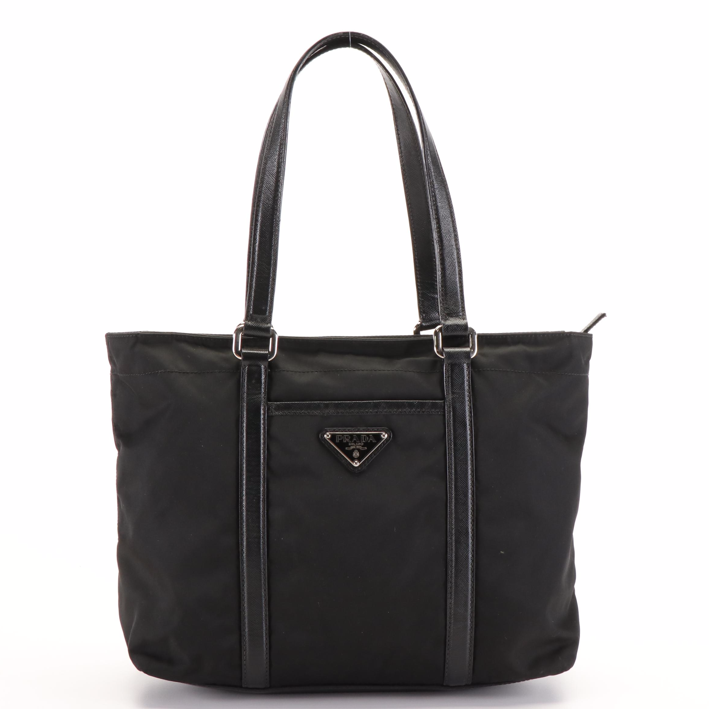 Prada Triangle Logo Tessuto Black Nylon and Leather Shoulder Bag
