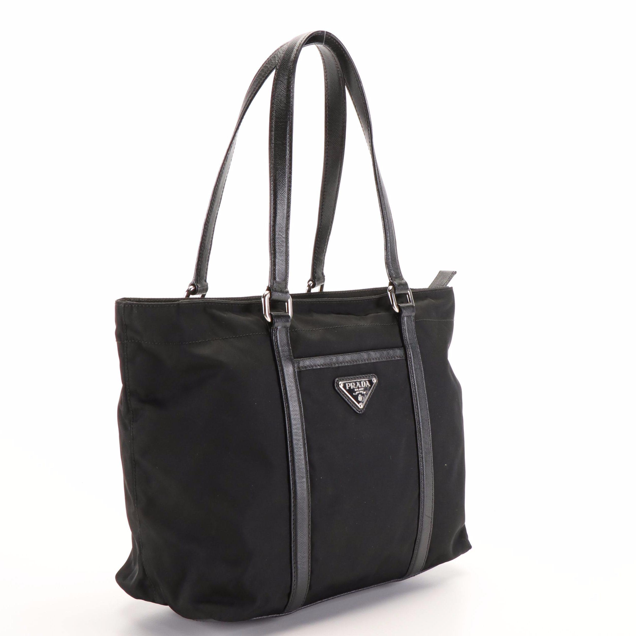Prada Triangle Logo Tessuto Black Nylon and Leather Shoulder Bag