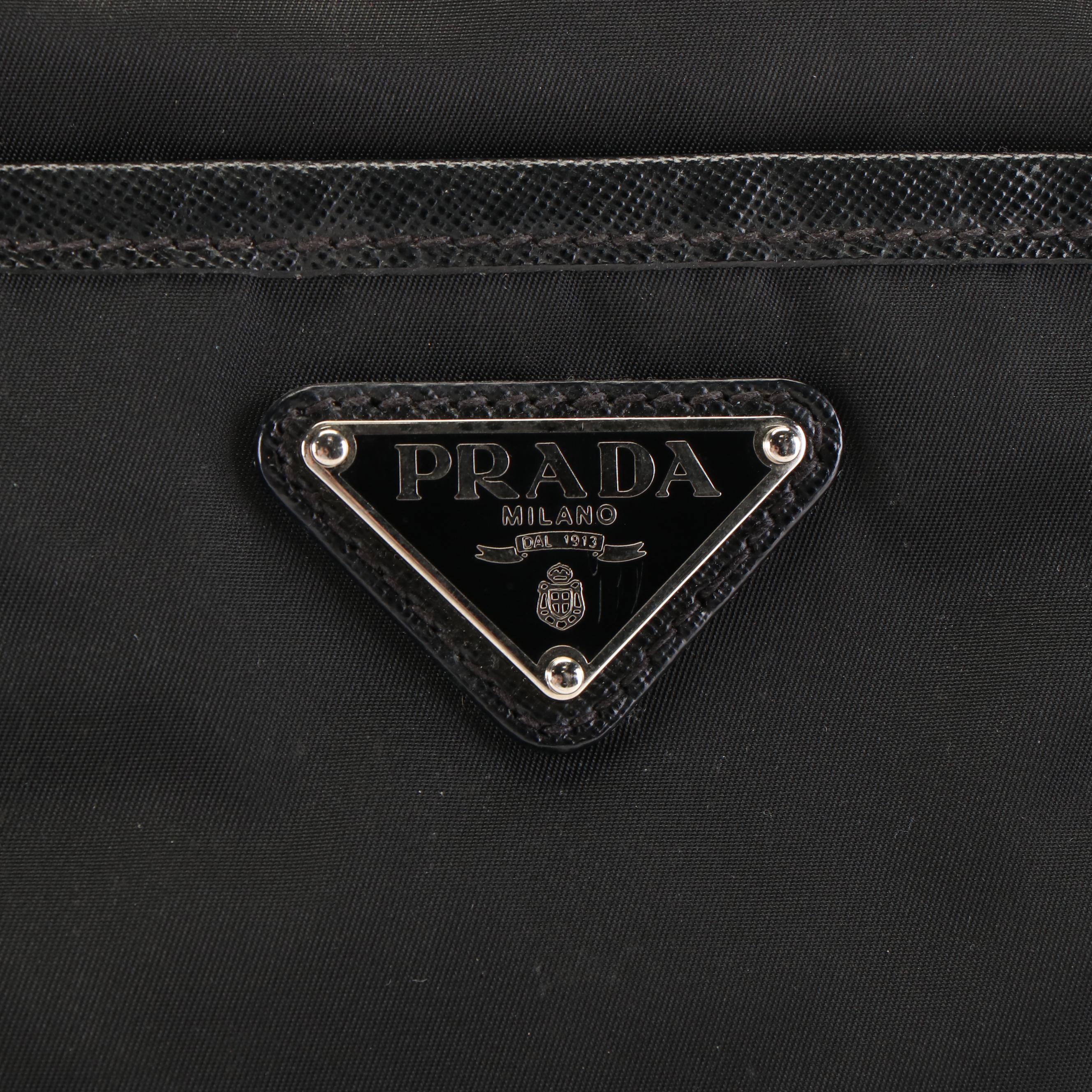 Prada Triangle Logo Tessuto Black Nylon and Leather Shoulder Bag