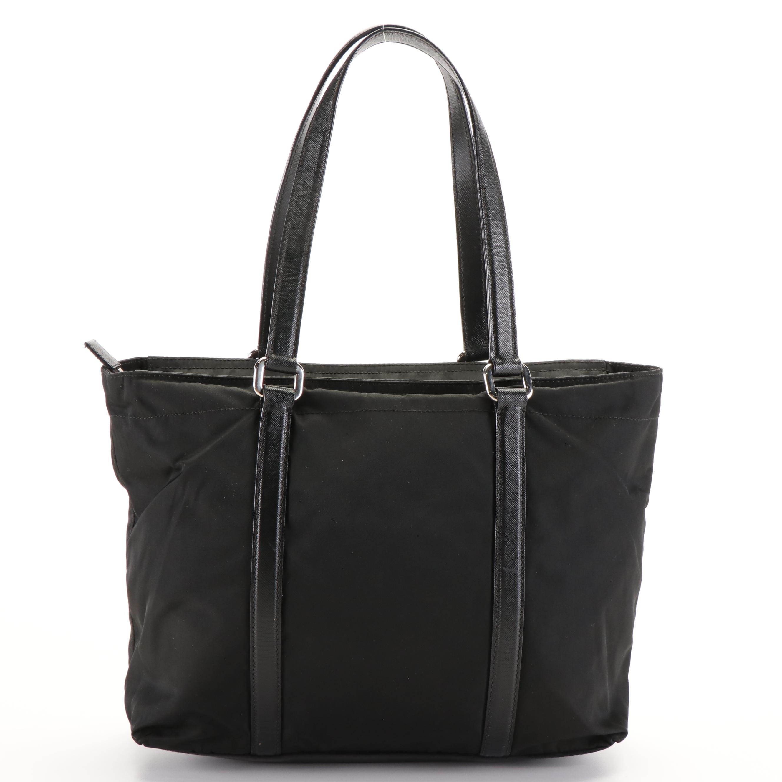 Prada Triangle Logo Tessuto Black Nylon and Leather Shoulder Bag