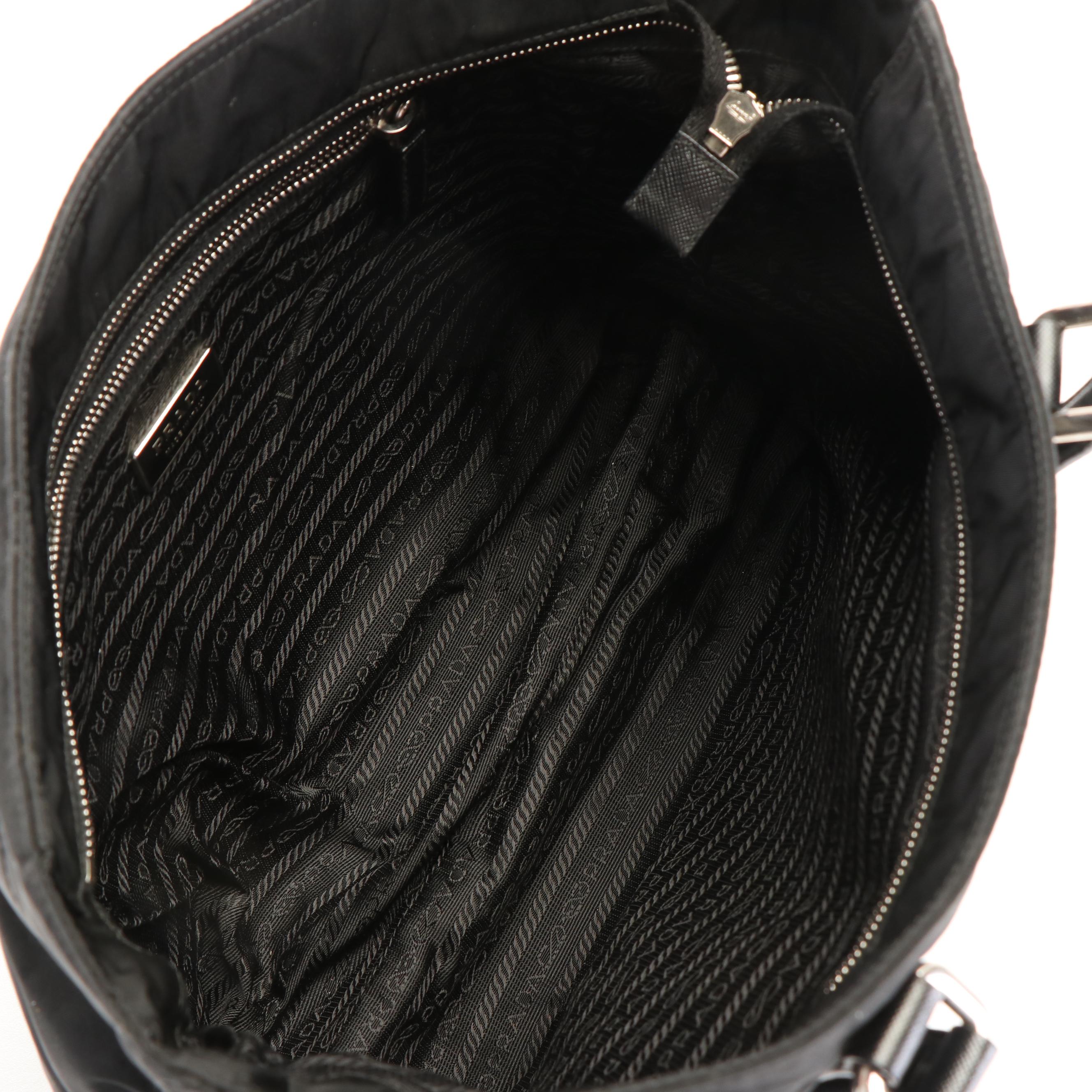 Prada Triangle Logo Tessuto Black Nylon and Leather Shoulder Bag