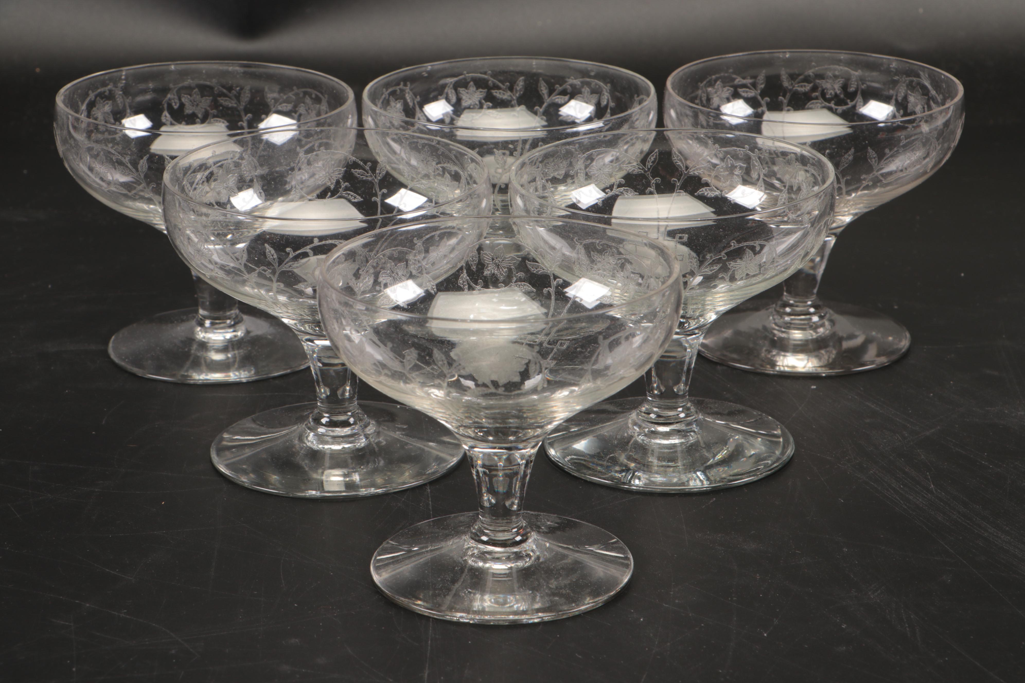 Cut Glass Water Glasses with Crystal Highball Glasses & Etched Crystal Stemware