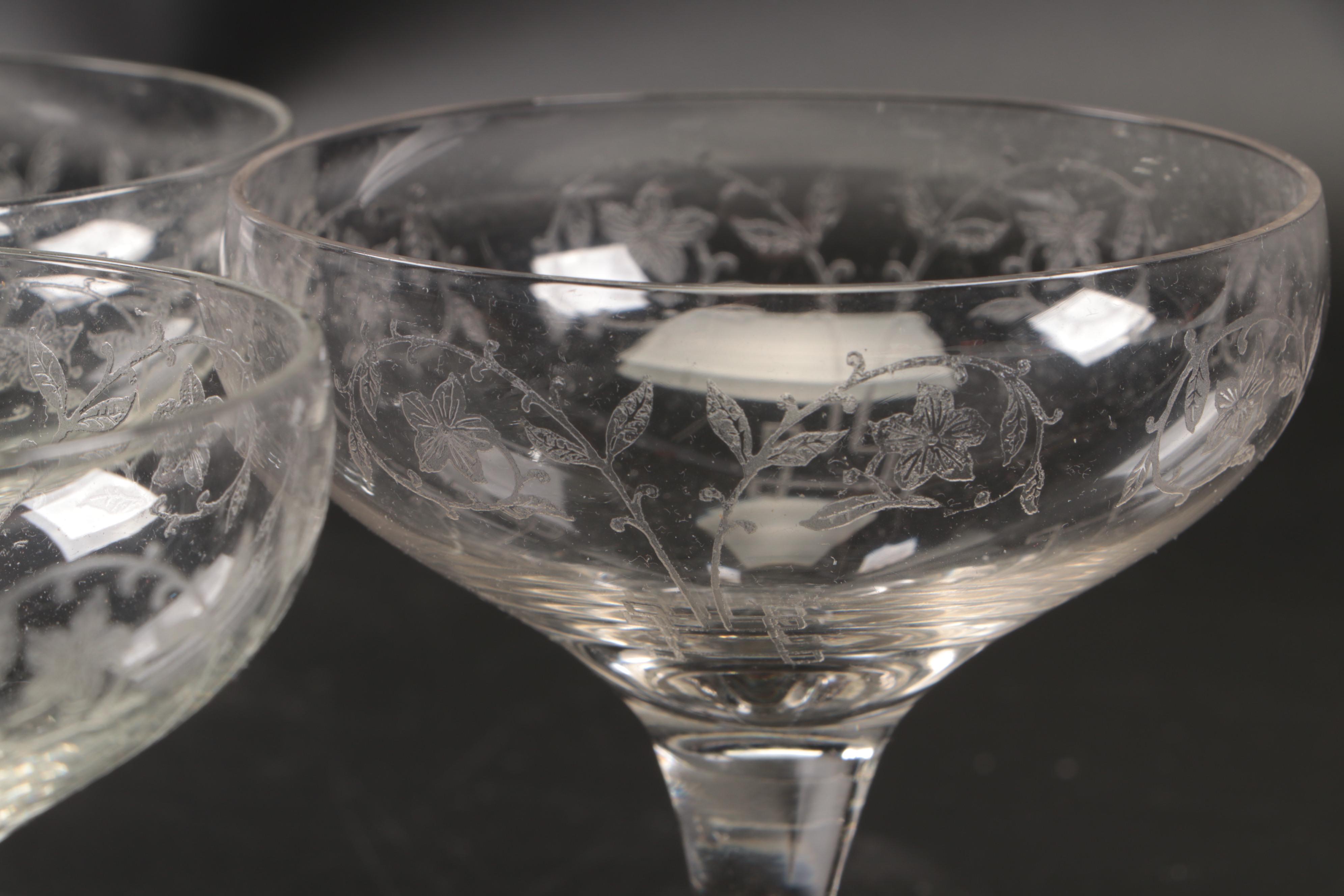 Cut Glass Water Glasses with Crystal Highball Glasses & Etched Crystal Stemware