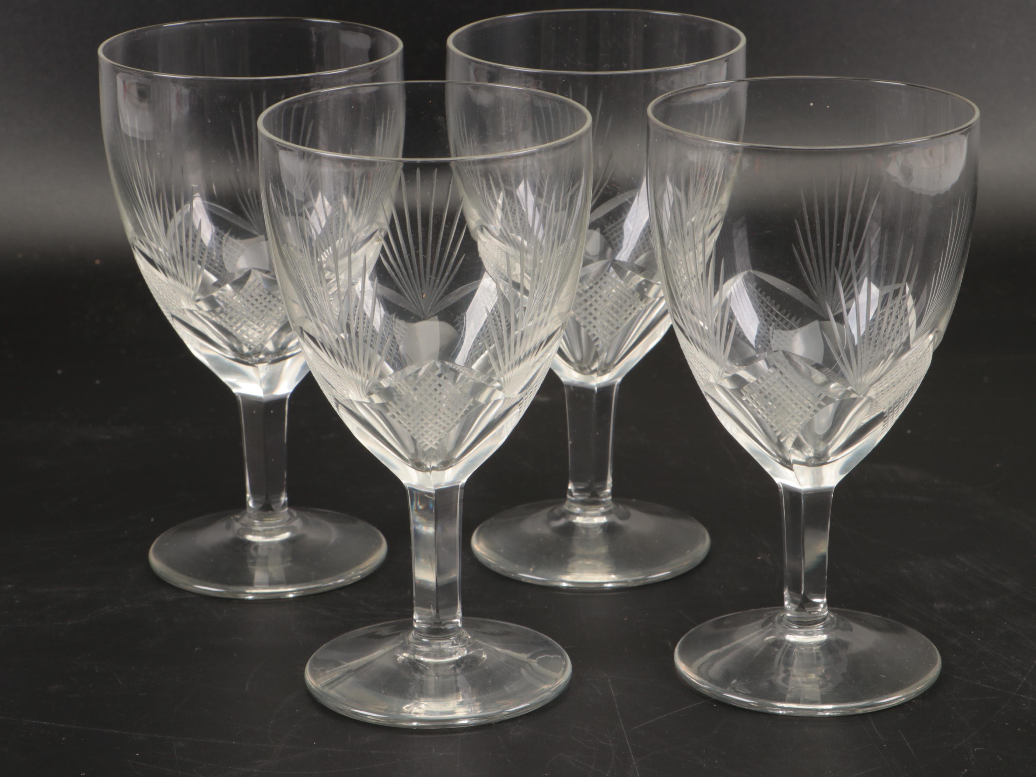 Cut Glass Water Glasses with Crystal Highball Glasses & Etched Crystal Stemware