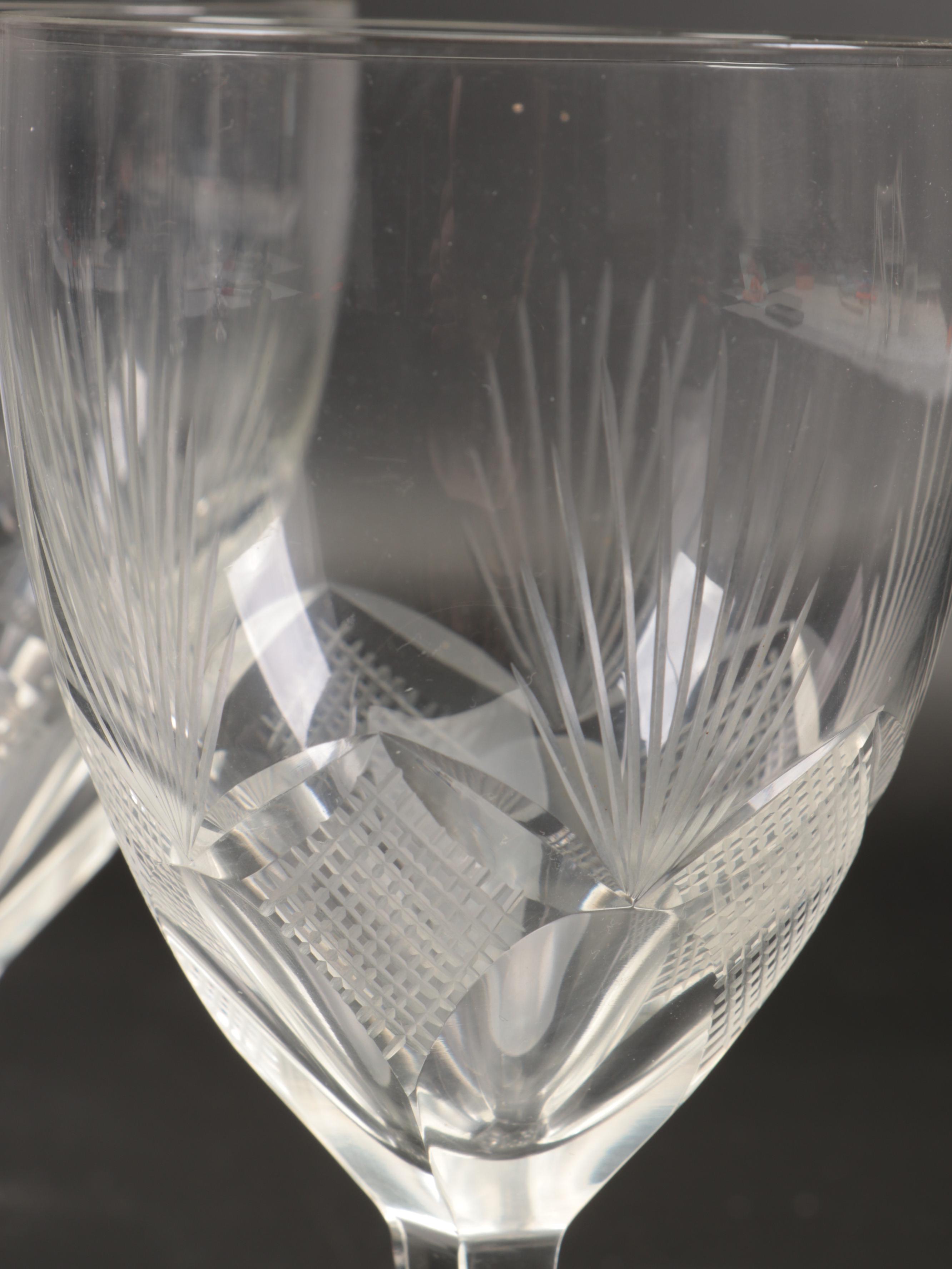 Cut Glass Water Glasses with Crystal Highball Glasses & Etched Crystal Stemware