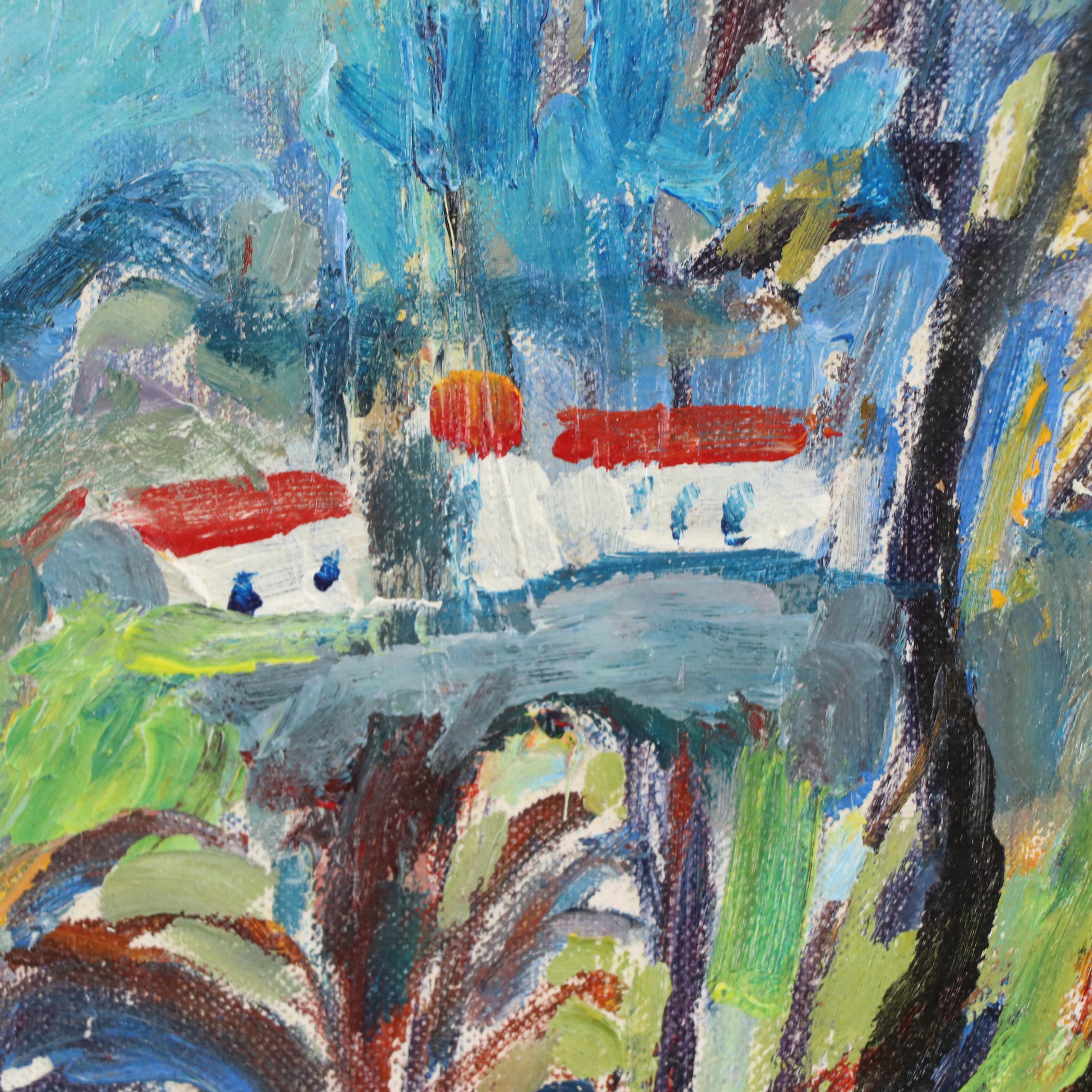 Maurice Laurent Oil Landscape Painting "Mougins," Mid-20th Century