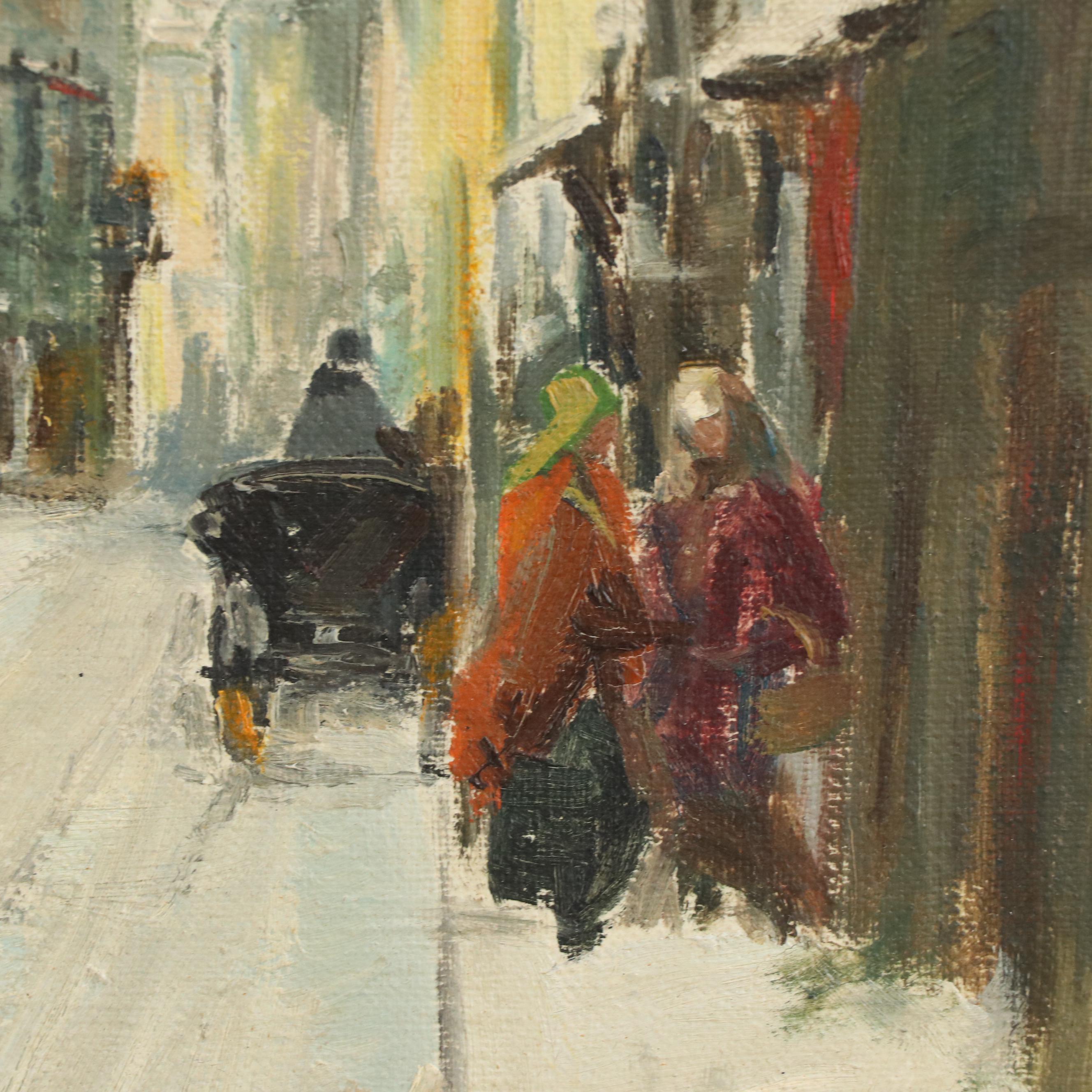 Oil Painting After Wladyslaw T. Chmielinski of Winter Street Scene
