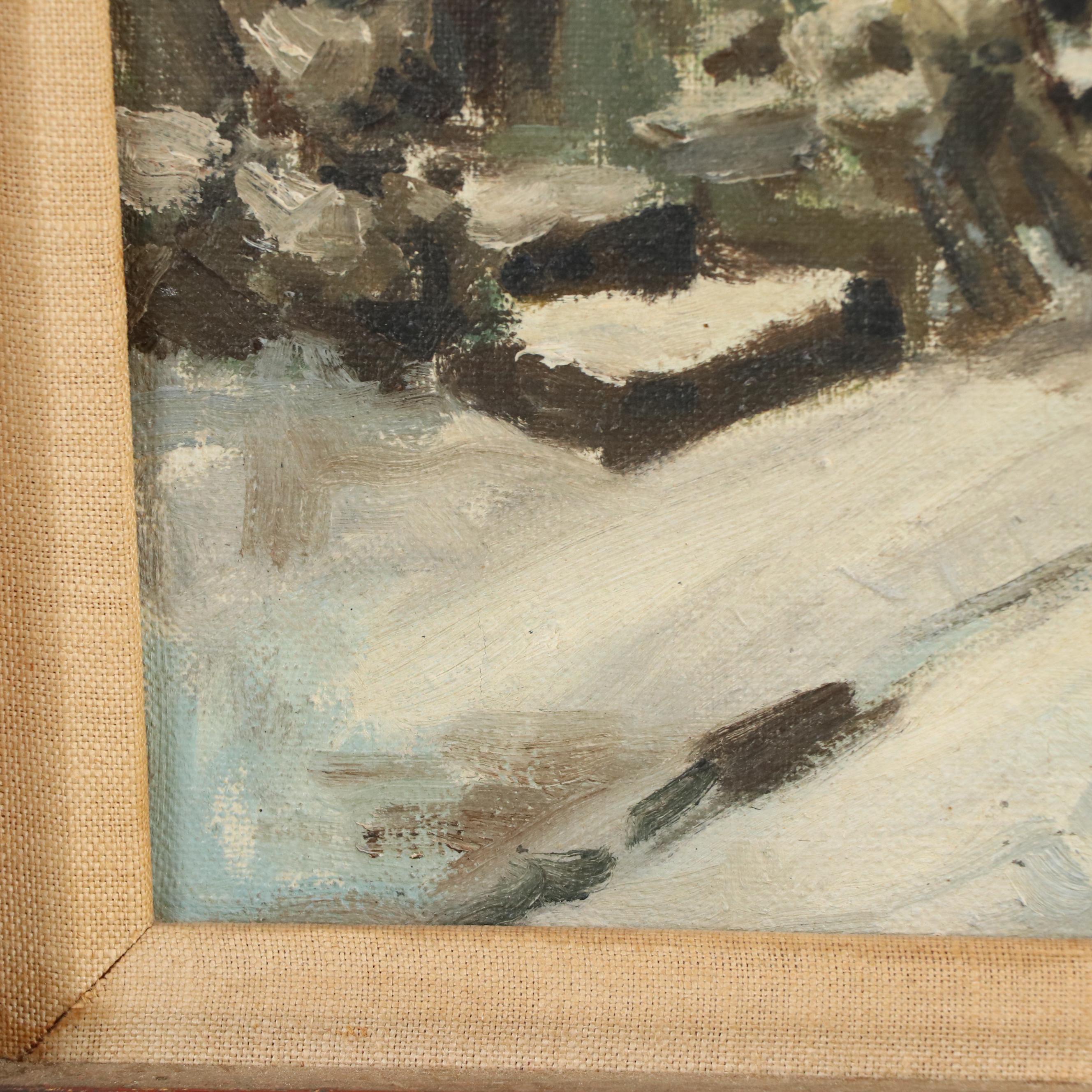 Oil Painting After Wladyslaw T. Chmielinski of Winter Street Scene