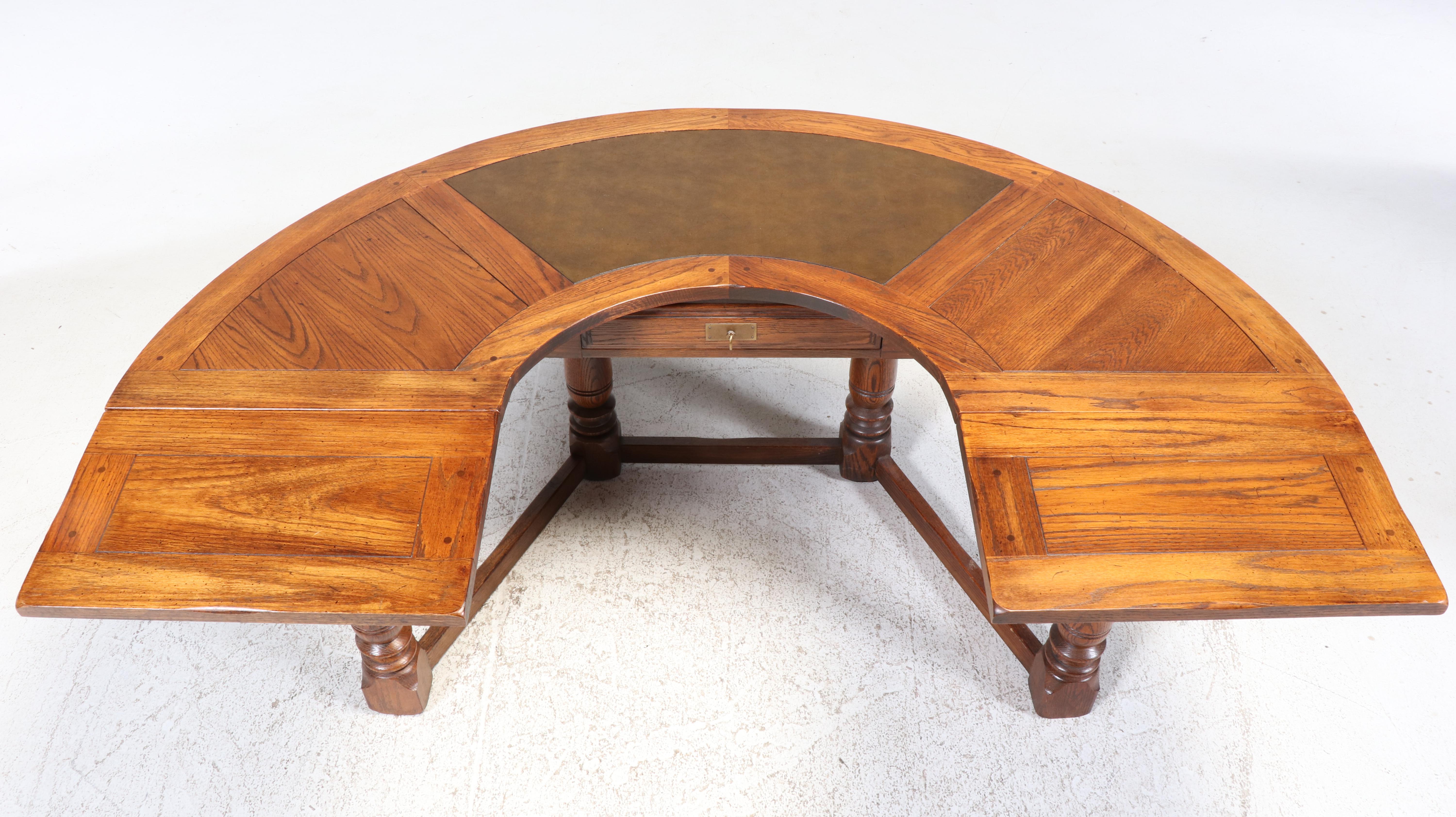 French Provincial Style Oak Hunt Table-Form Desk, Late 20th Century