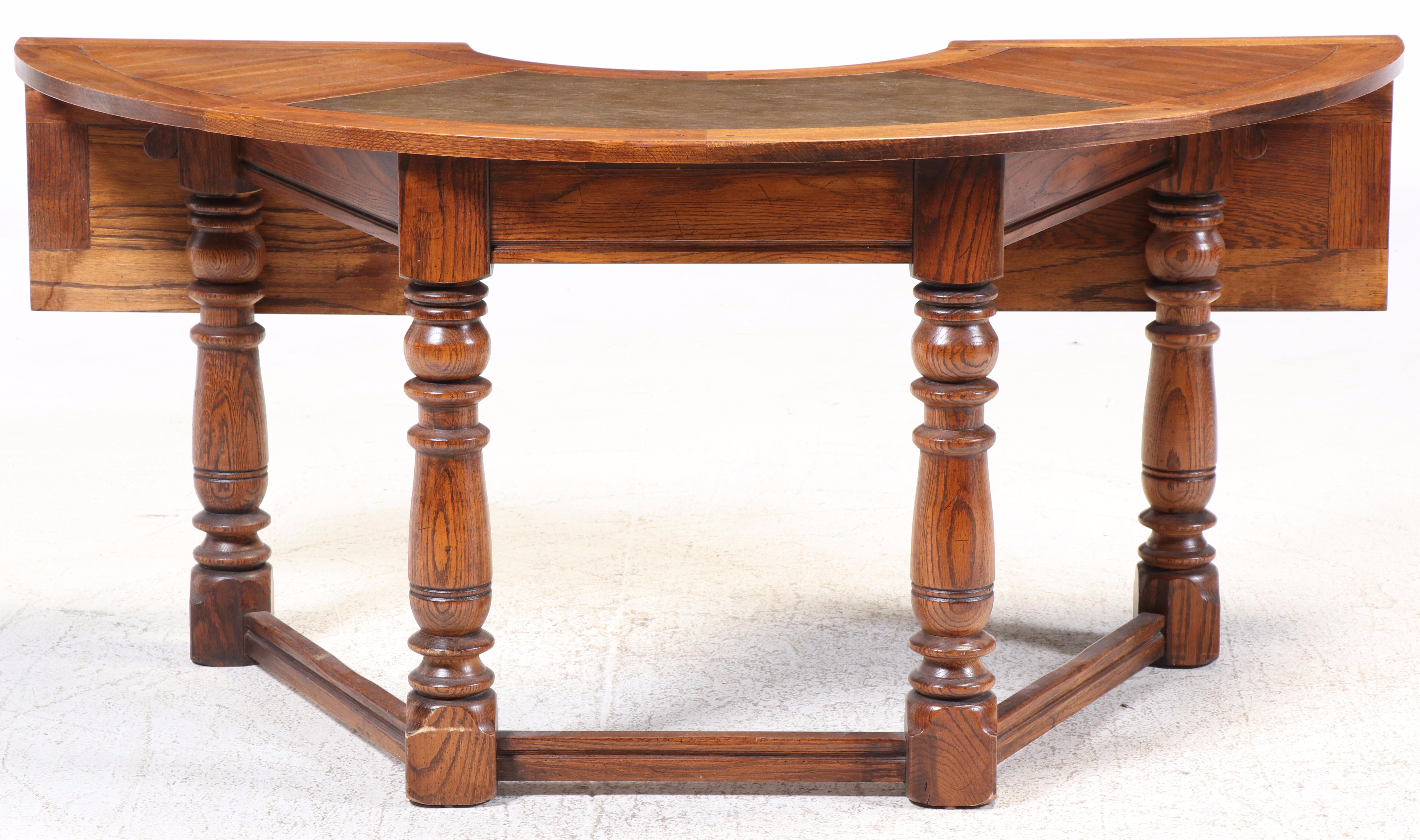French Provincial Style Oak Hunt Table-Form Desk, Late 20th Century