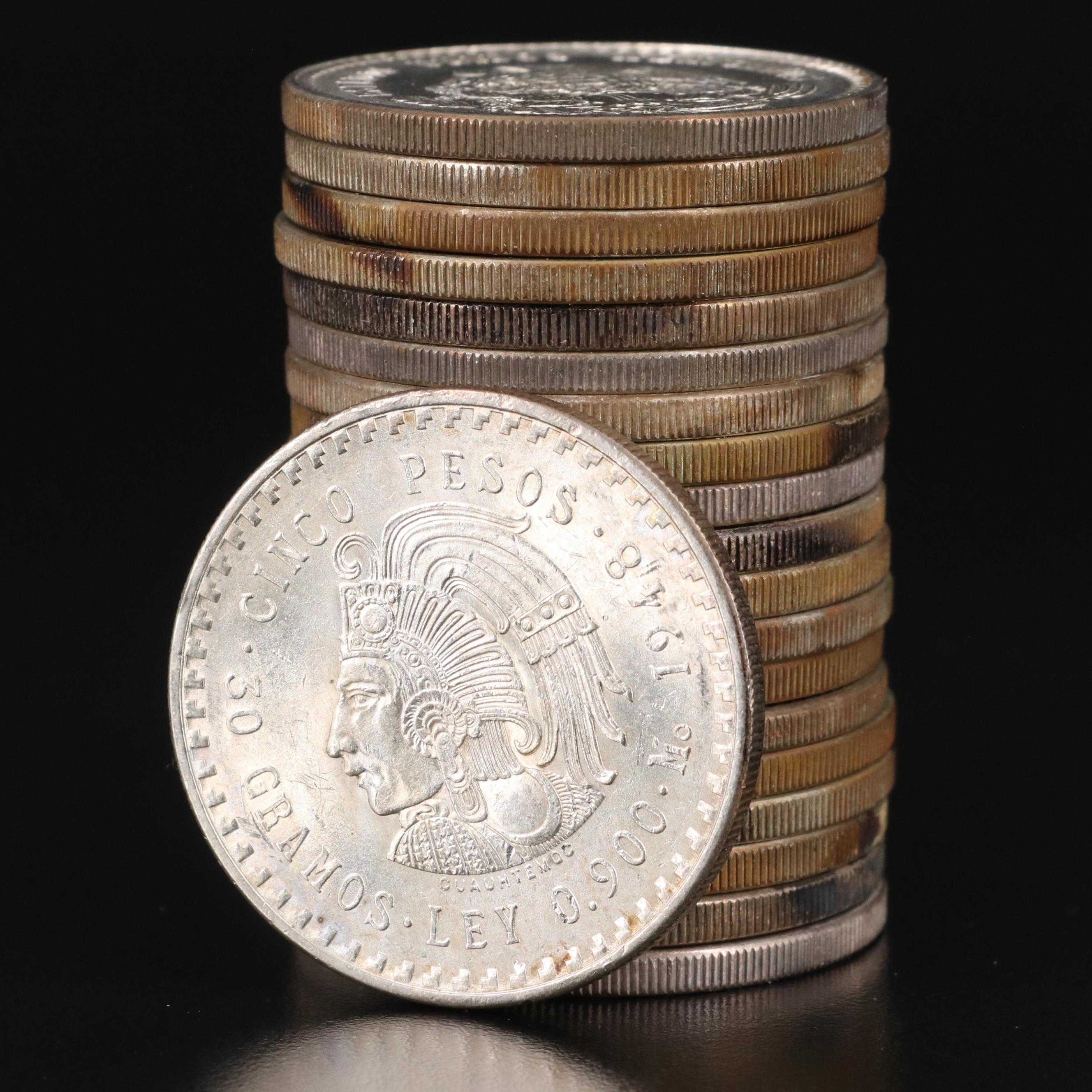 Group of Twenty 1948 Mexican Cinco Pesos Silver Coins