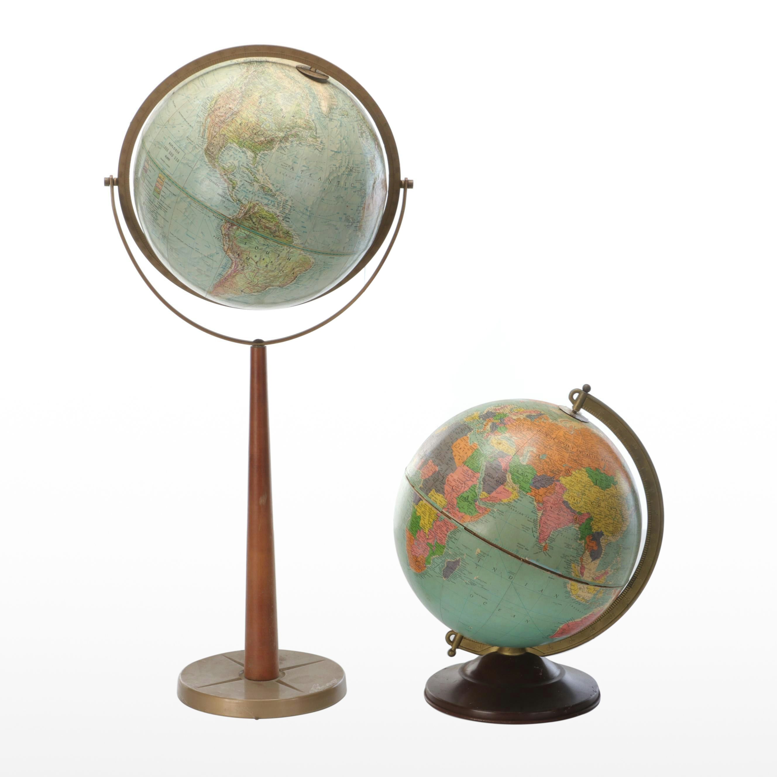 Replogle "Land and Sea" Standing With Other Geographic World Globe, Vintage