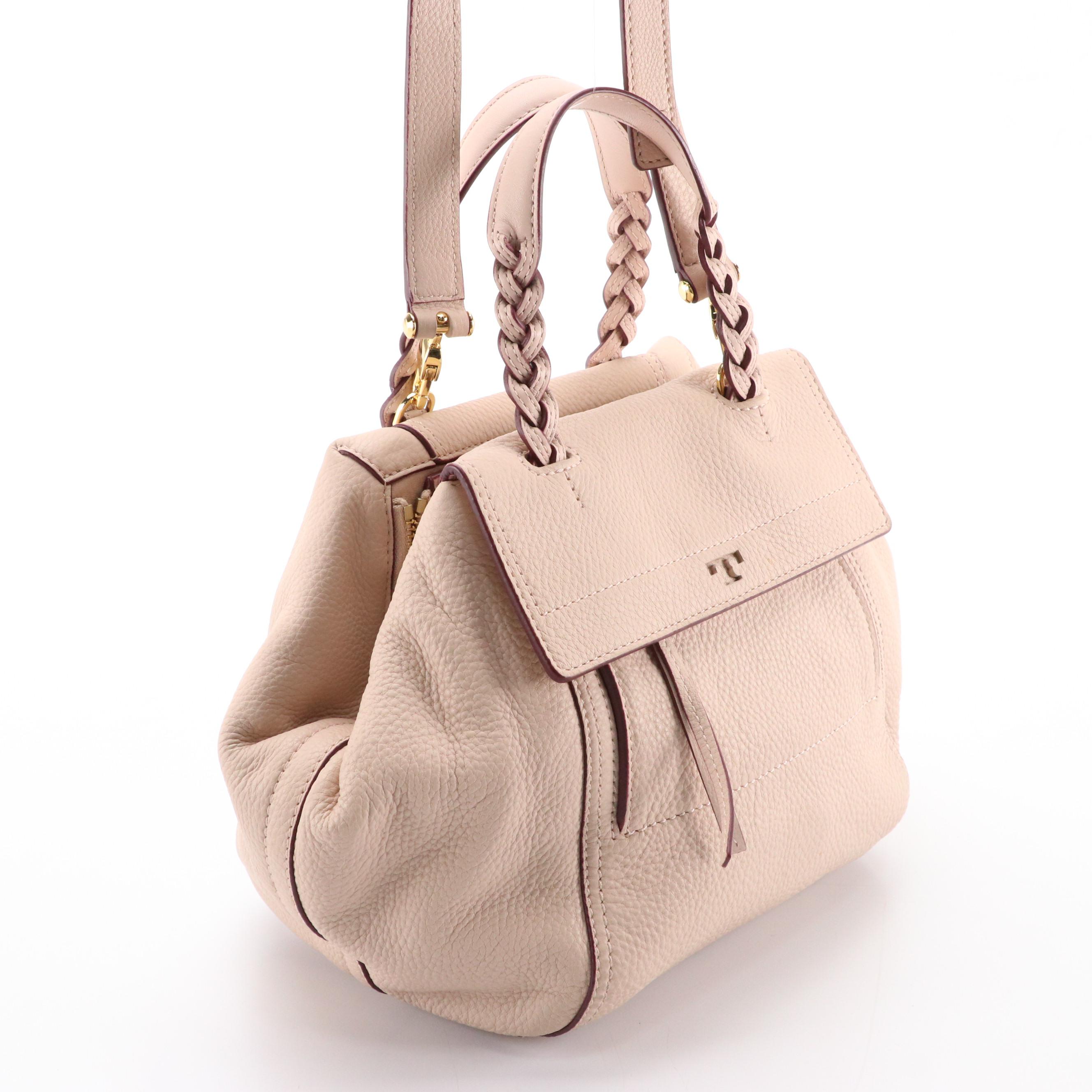 Tory Burch Half Moon Two-Way Bag in Blush Grained Leather