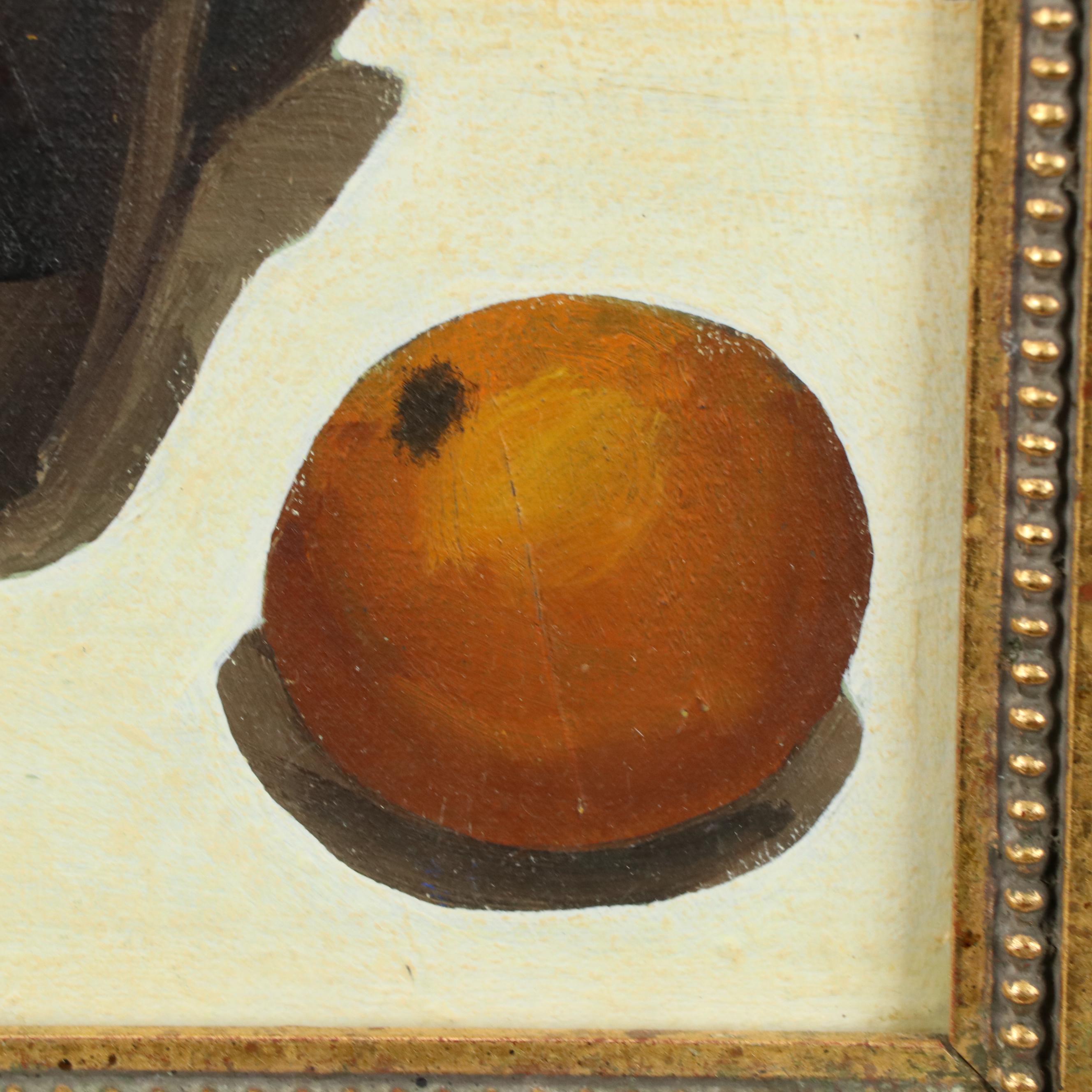 Still Life Oil Painting of a Teapot and an Orange, 1943