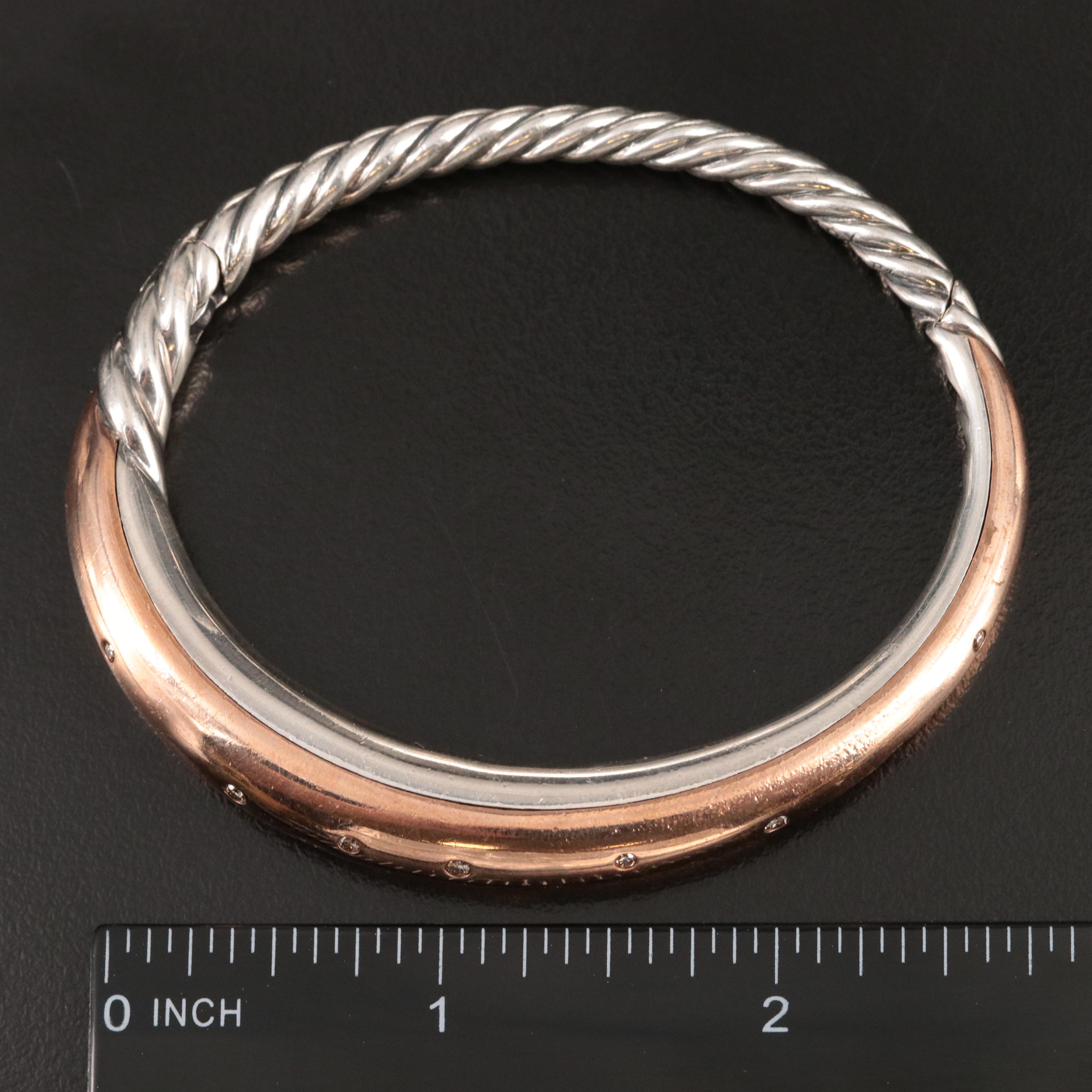 David Yurman Pure Form Sterling, Bronze and 0.38 CTW Diamond Hinged Bracelet