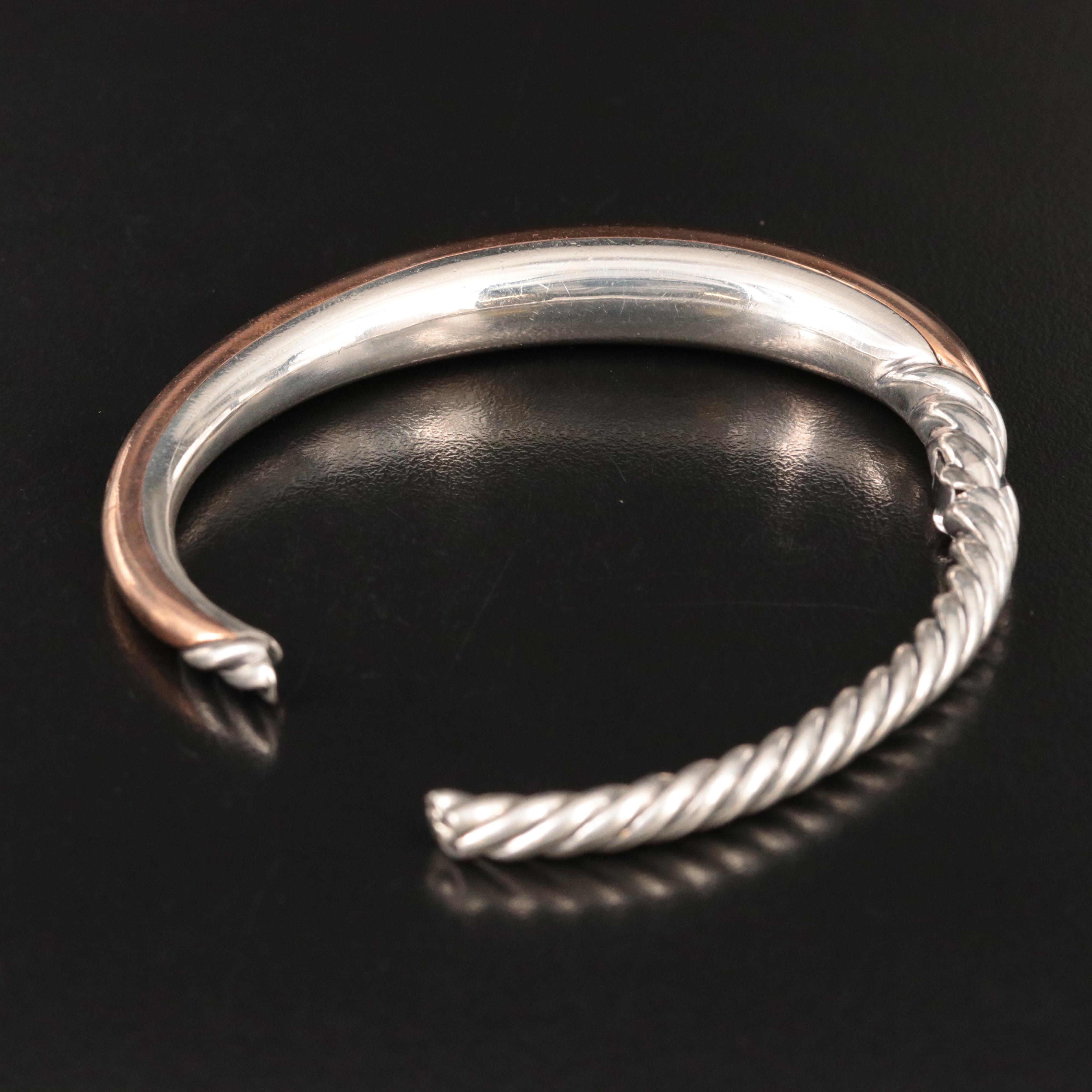 David Yurman Pure Form Sterling, Bronze and 0.38 CTW Diamond Hinged Bracelet