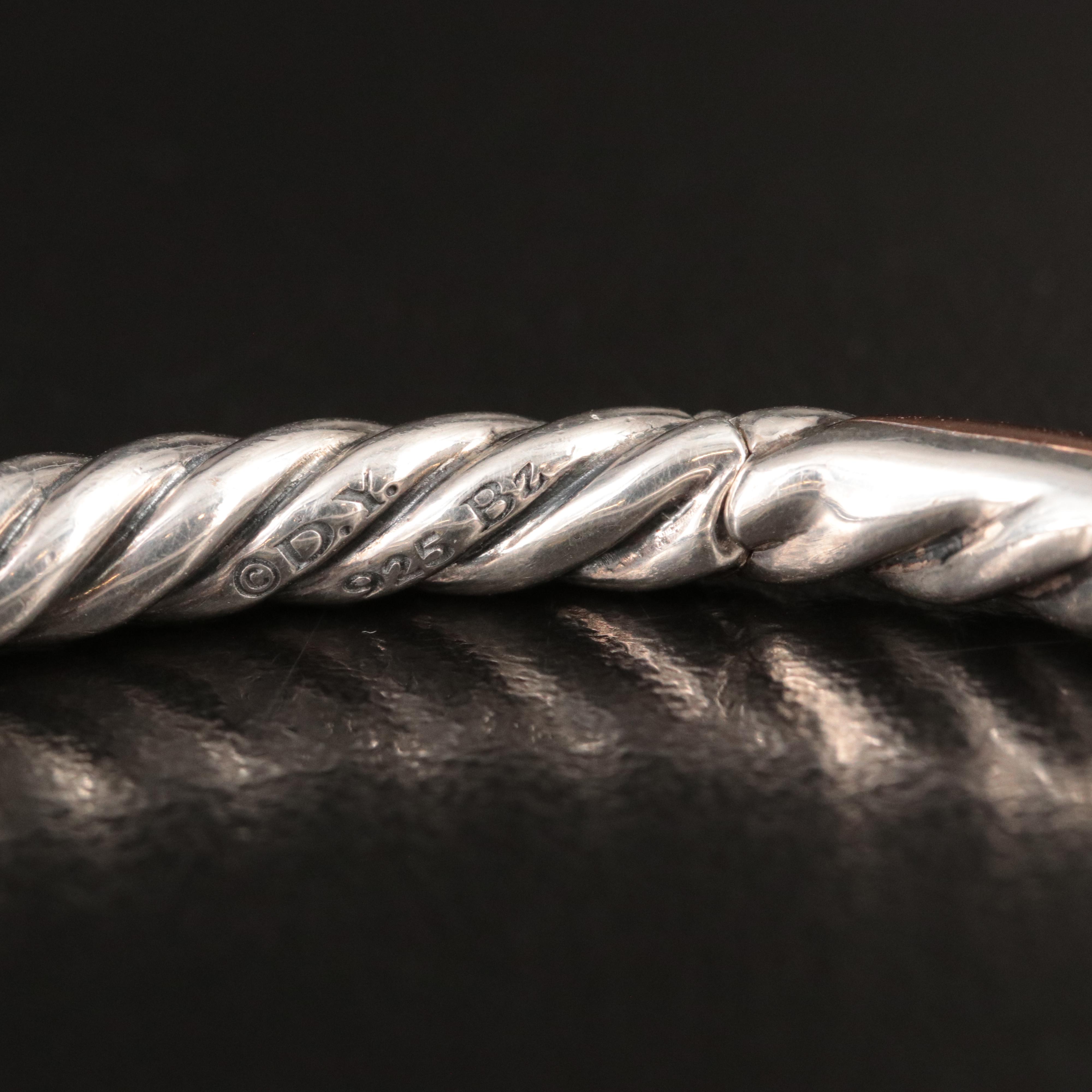 David Yurman Pure Form Sterling, Bronze and 0.38 CTW Diamond Hinged Bracelet