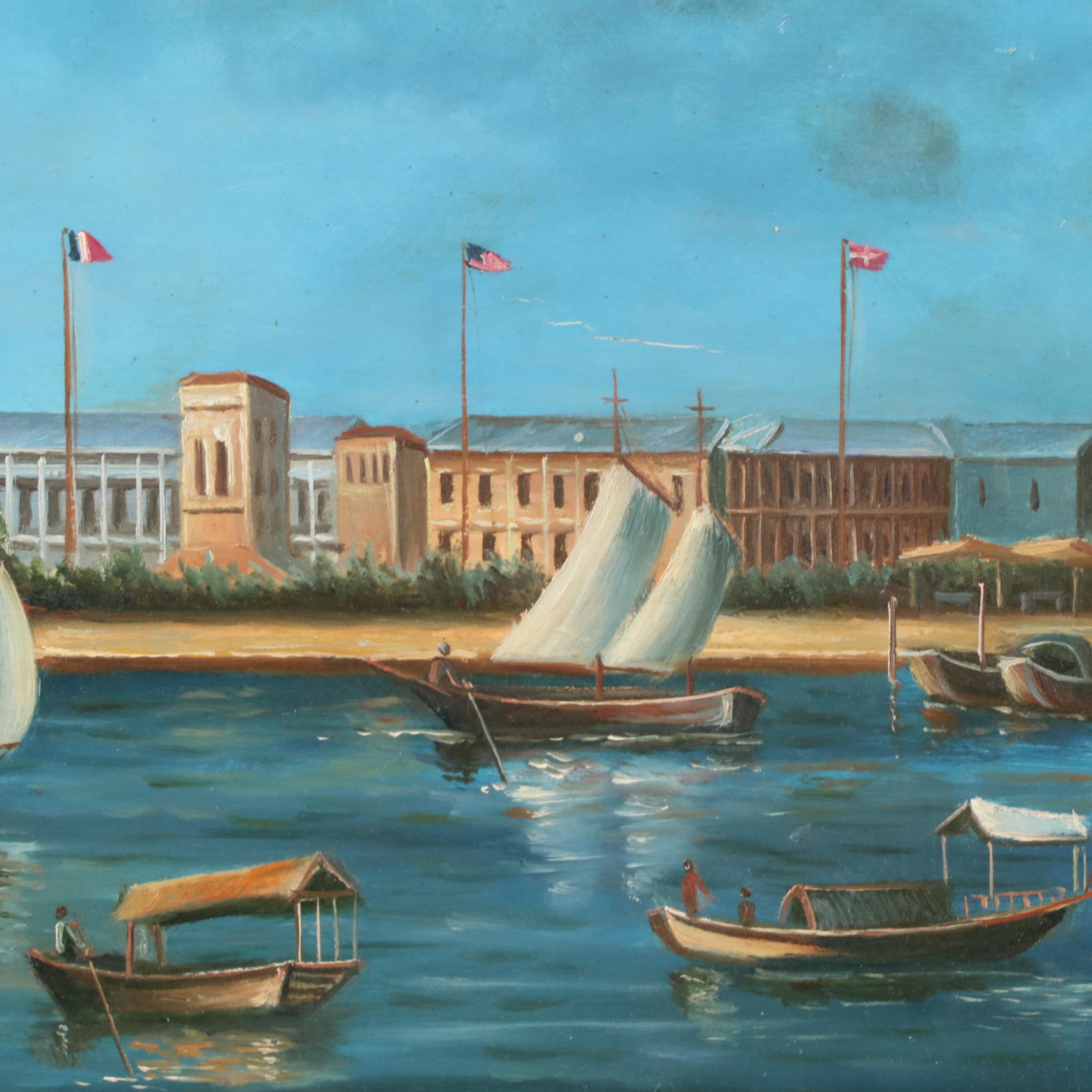 Oil Painting of Harbor Scene
