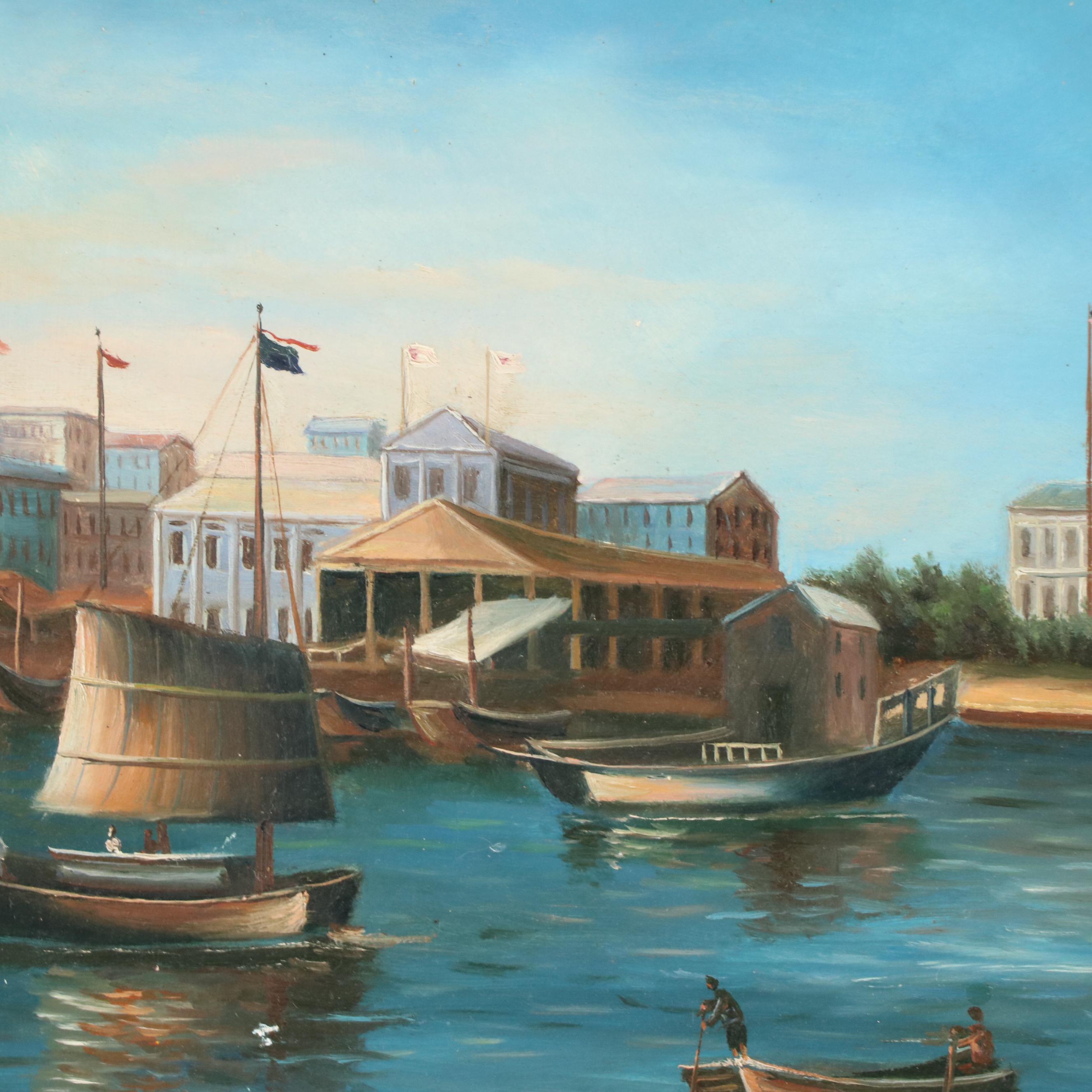 Oil Painting of Harbor Scene