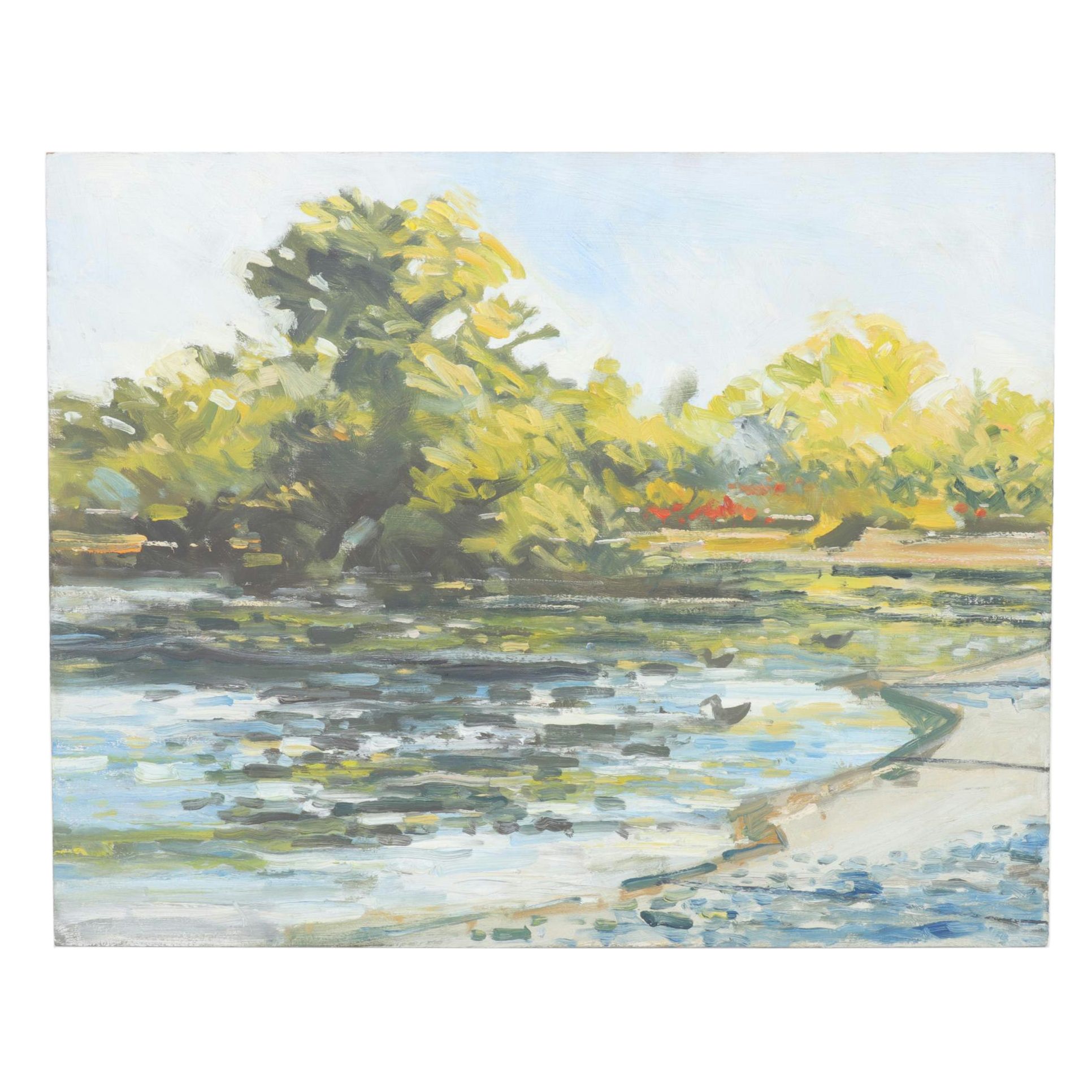 Bob Ragland Impressionistic Oil Painting Of Creekside Landscape