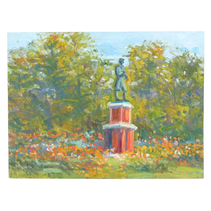 Bob Ragland Landscape Oil Painting Of Park Monument, 1992