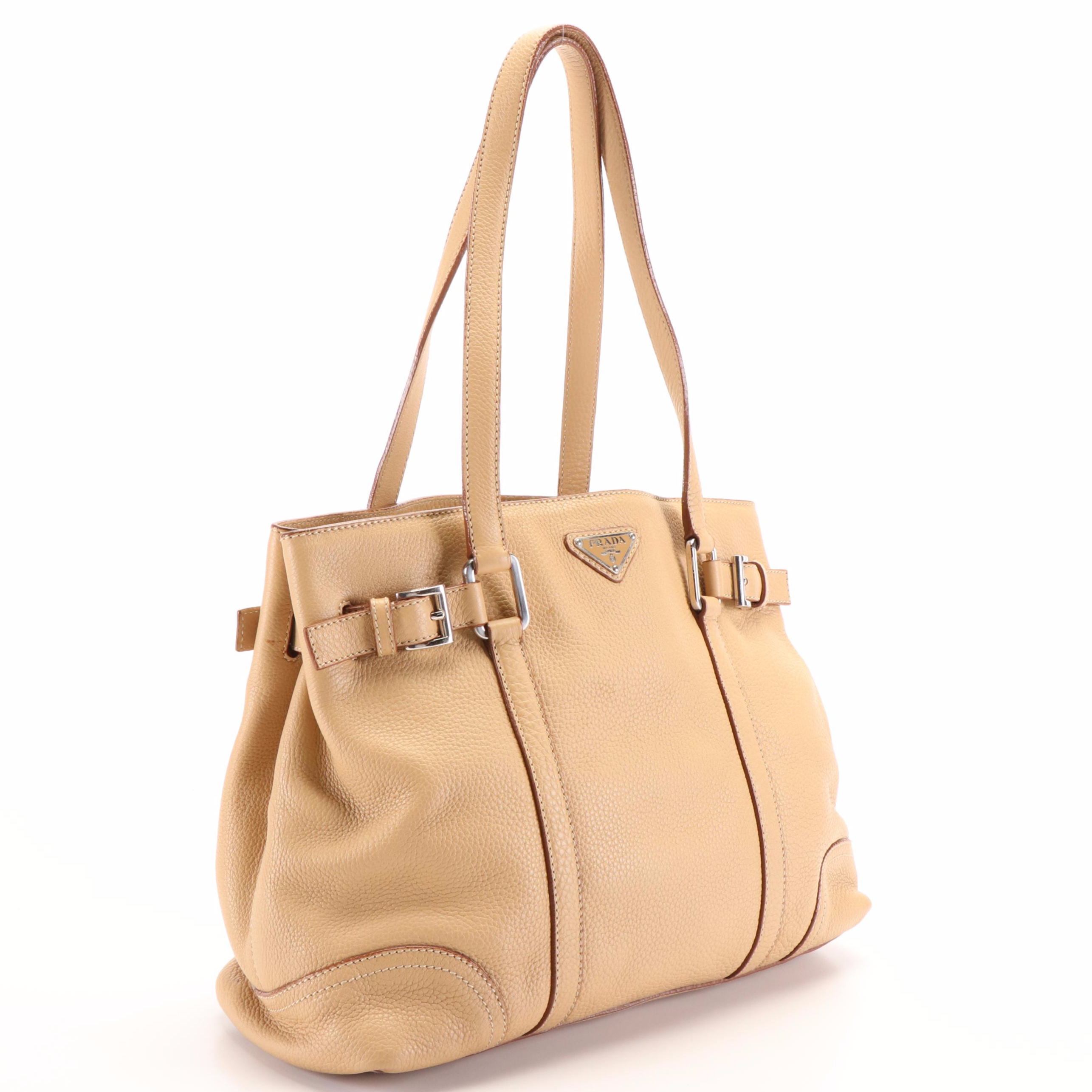 Prada Shopper Tote Bag in Beige Vitello Daino Leather