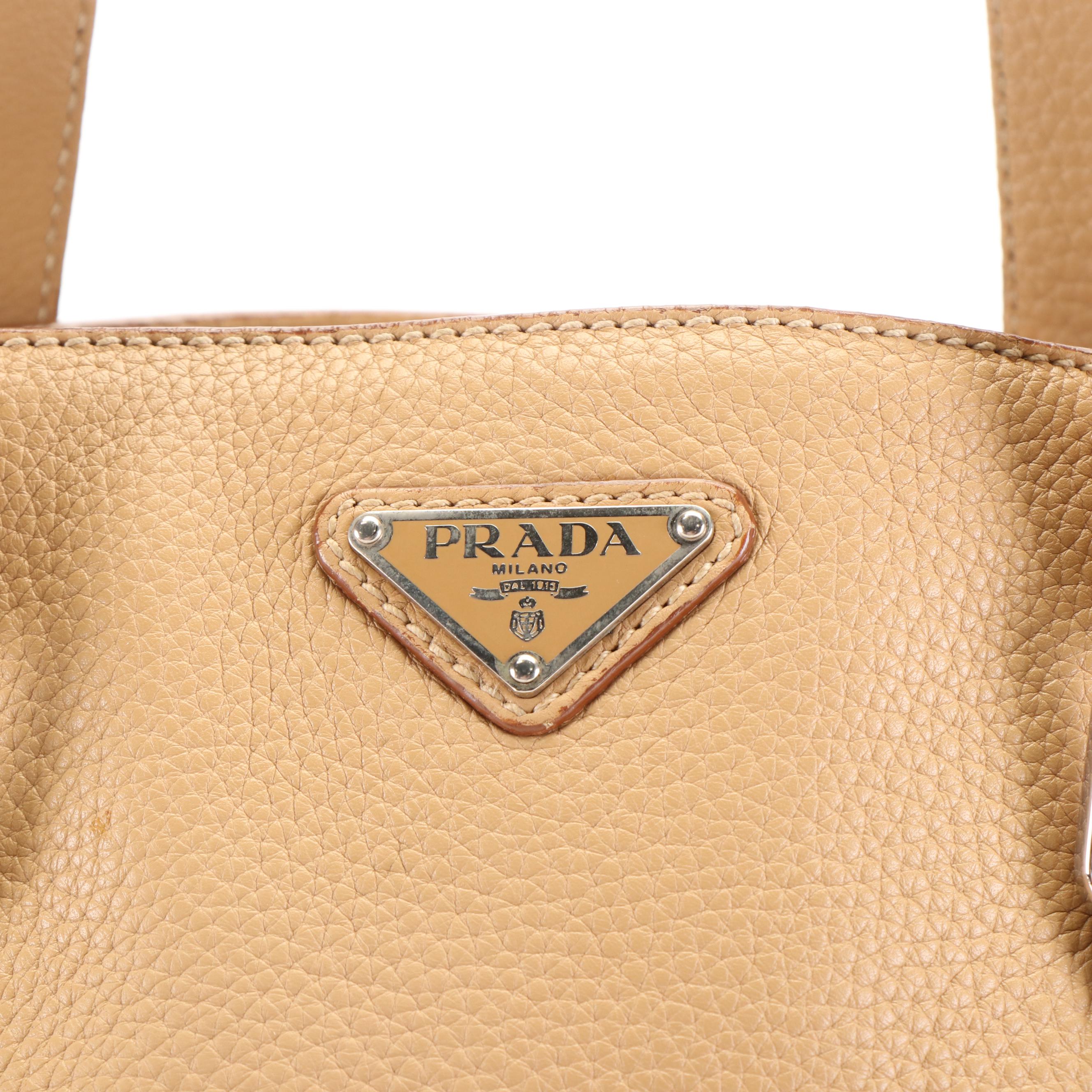 Prada Shopper Tote Bag in Beige Vitello Daino Leather