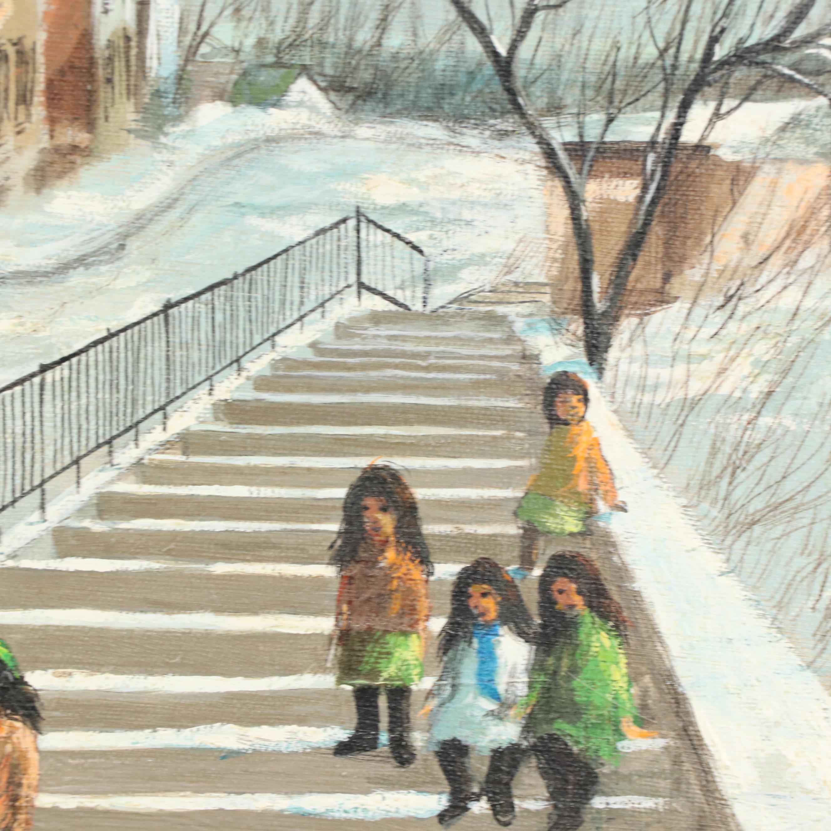 Robert Fabe Winter Residential Landscape Oil Painting, Mid to Late 20th Century