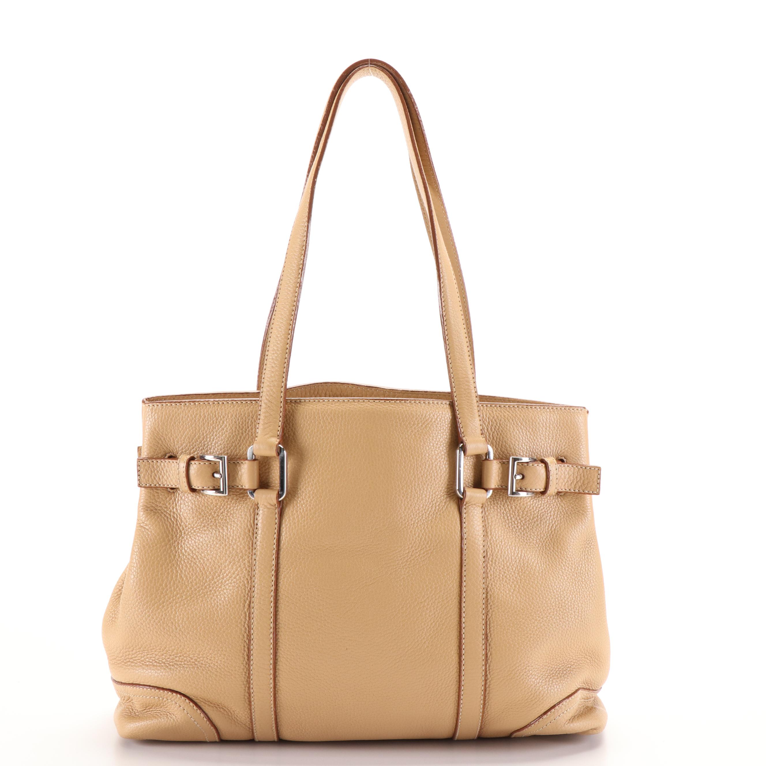 Prada Shopper Tote Bag in Beige Vitello Daino Leather