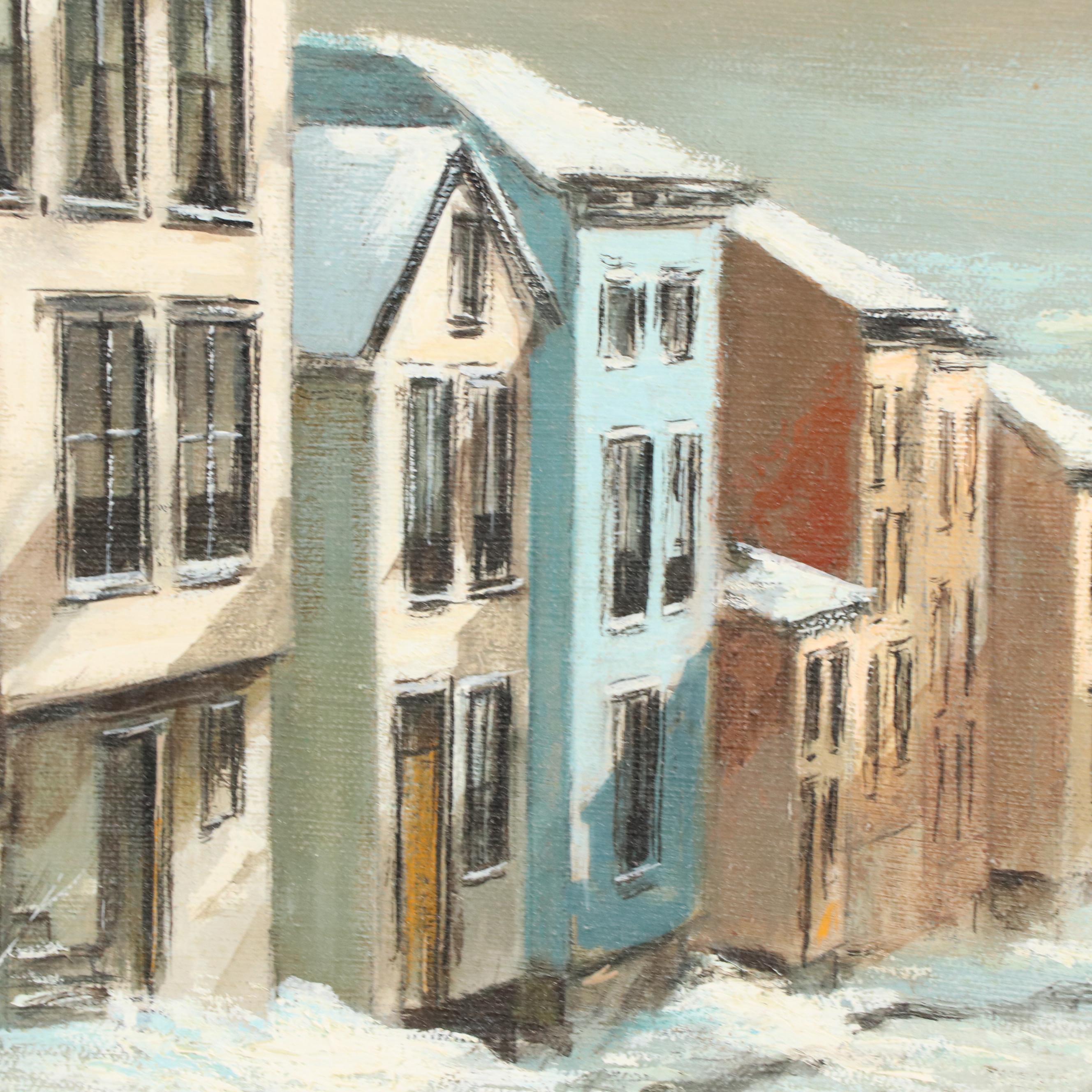 Robert Fabe Winter Residential Landscape Oil Painting, Mid to Late 20th Century