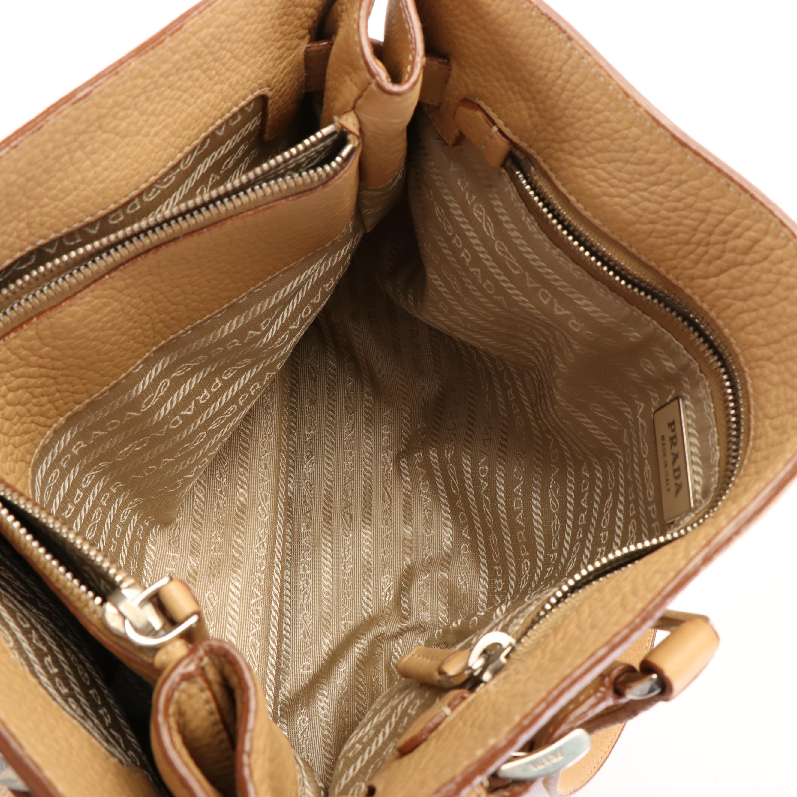 Prada Shopper Tote Bag in Beige Vitello Daino Leather