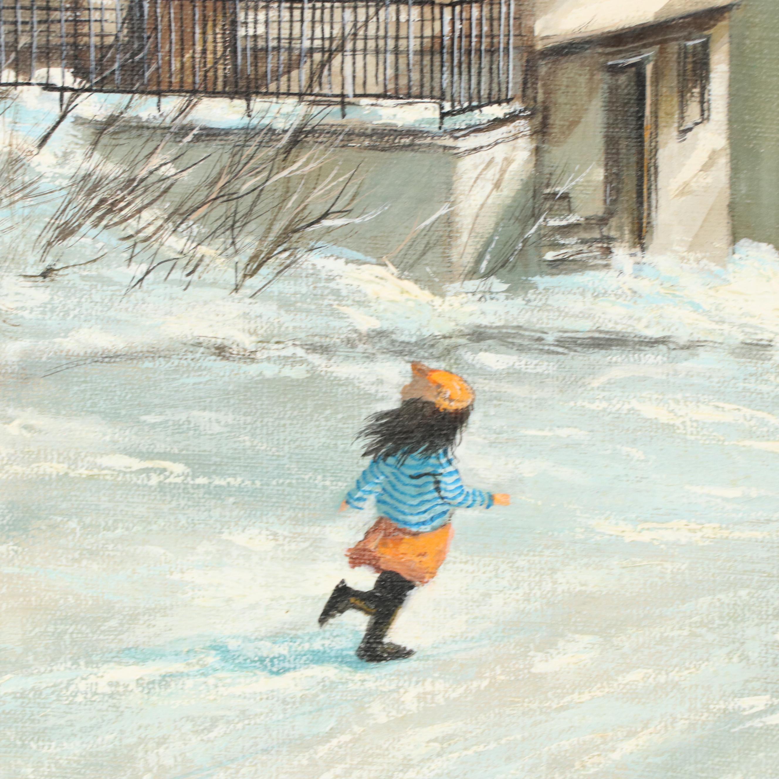 Robert Fabe Winter Residential Landscape Oil Painting, Mid to Late 20th Century