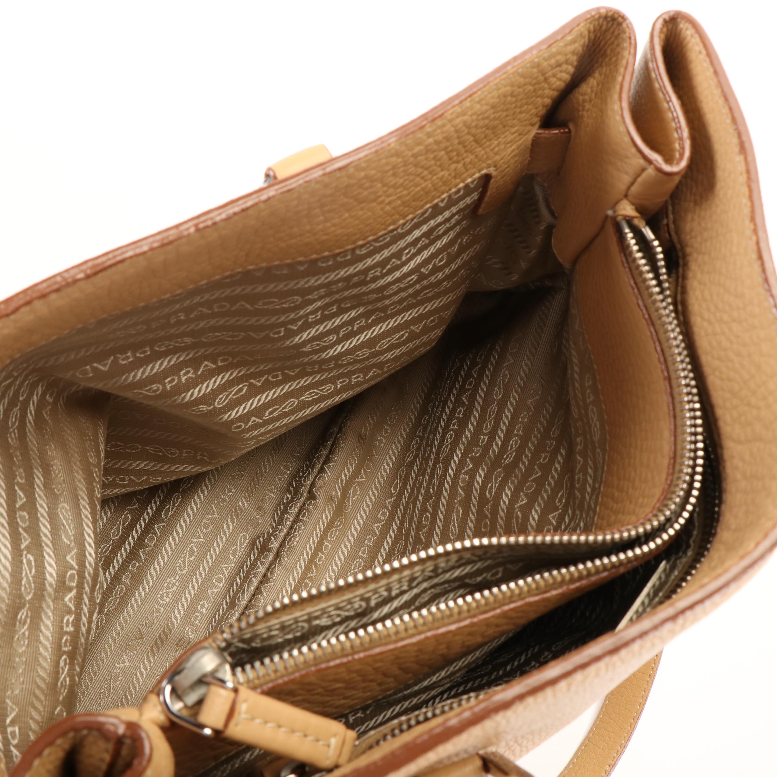 Prada Shopper Tote Bag in Beige Vitello Daino Leather