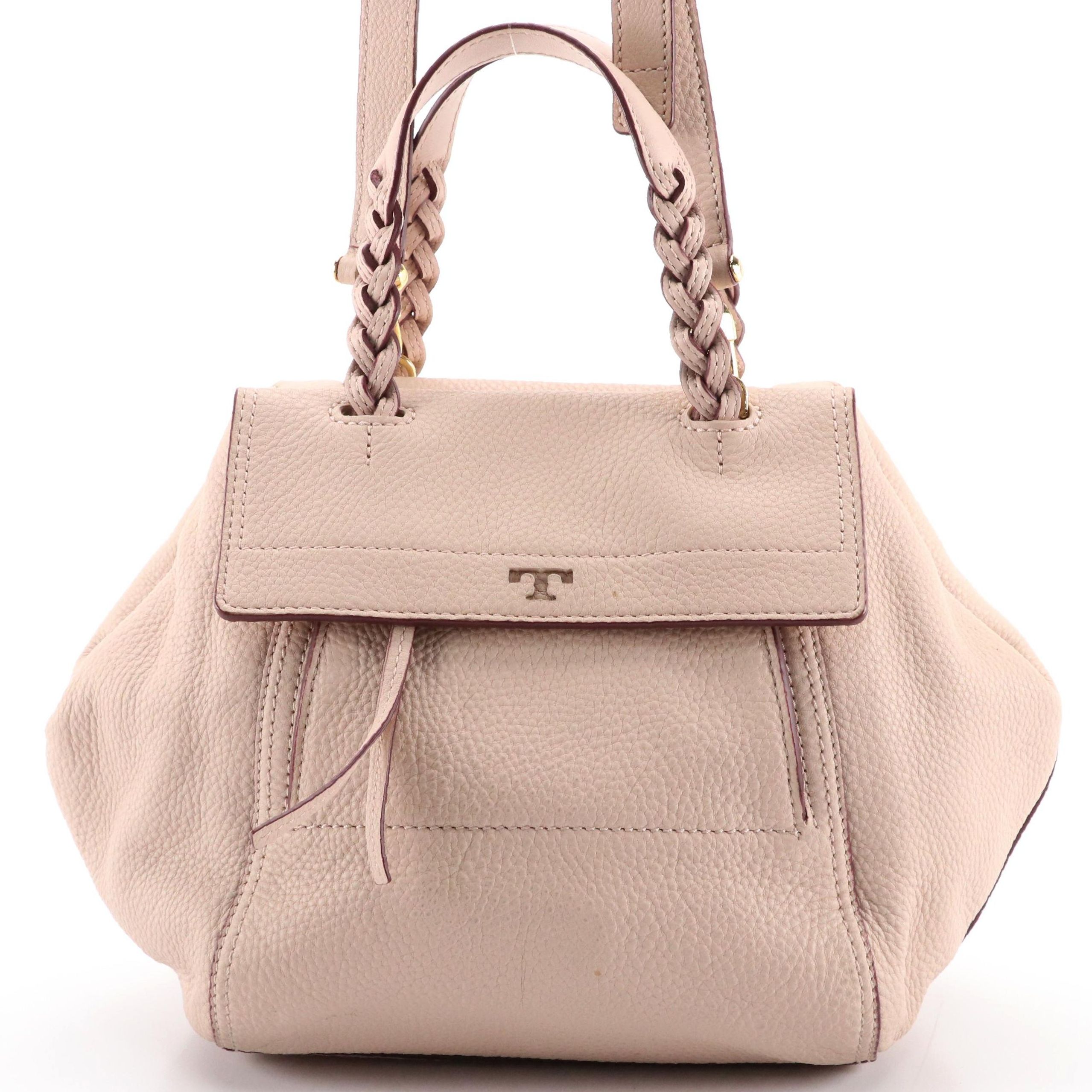 Tory Burch Half Moon Two-Way Bag in Blush Grained Leather
