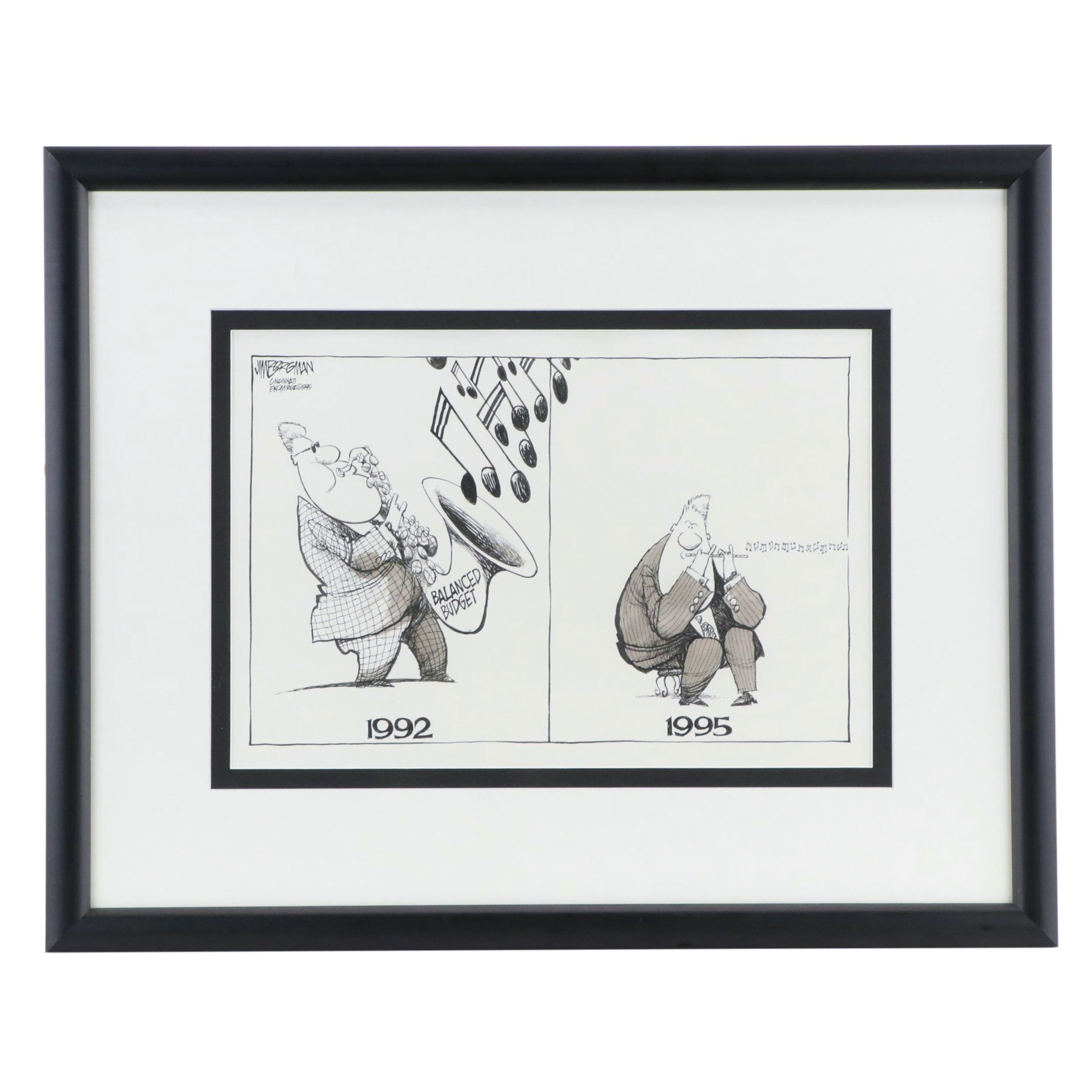 Jim Borgman Cartoon Ink Drawing "Balanced Budget," 1995