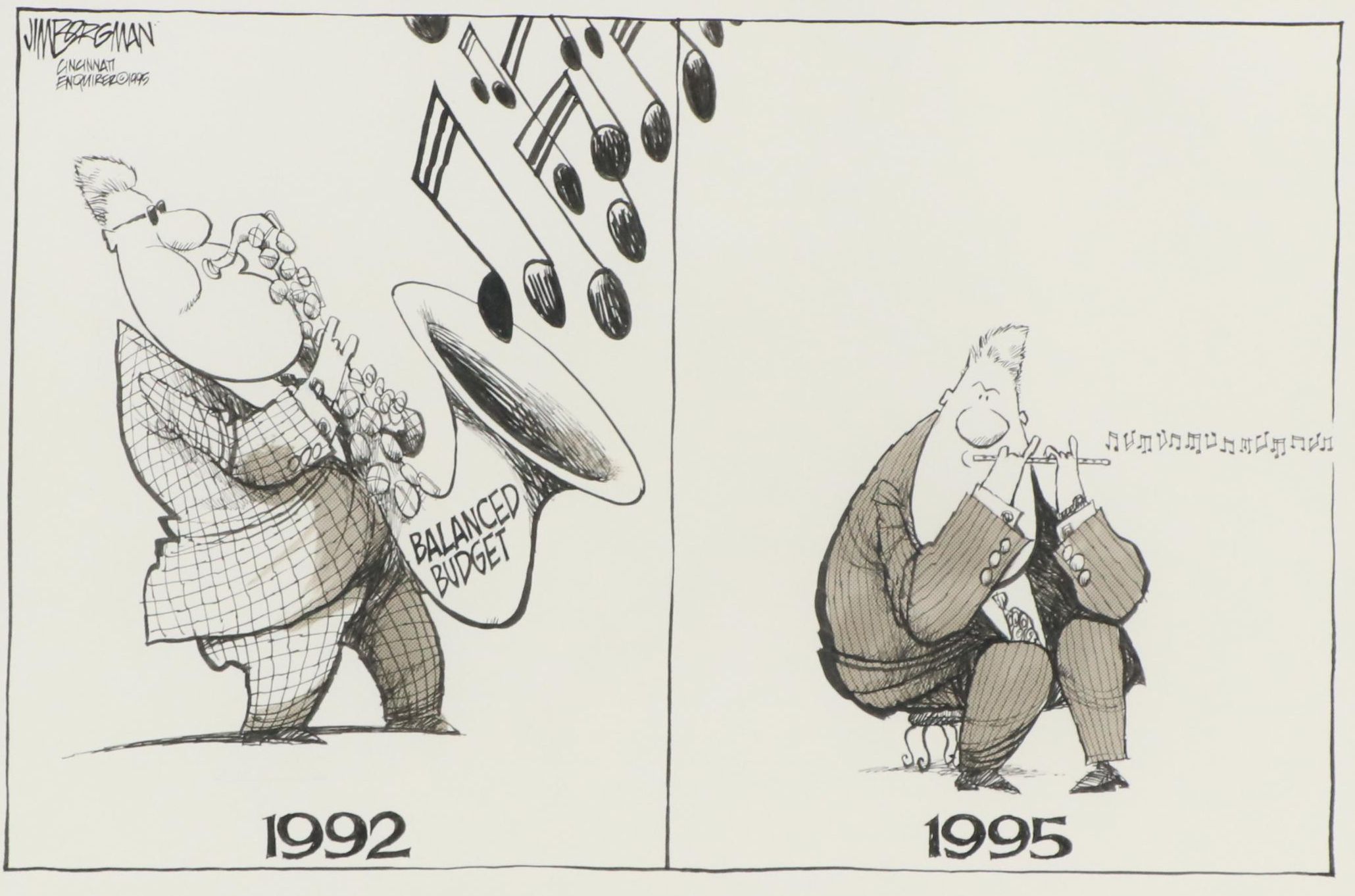Jim Borgman Cartoon Ink Drawing "Balanced Budget," 1995