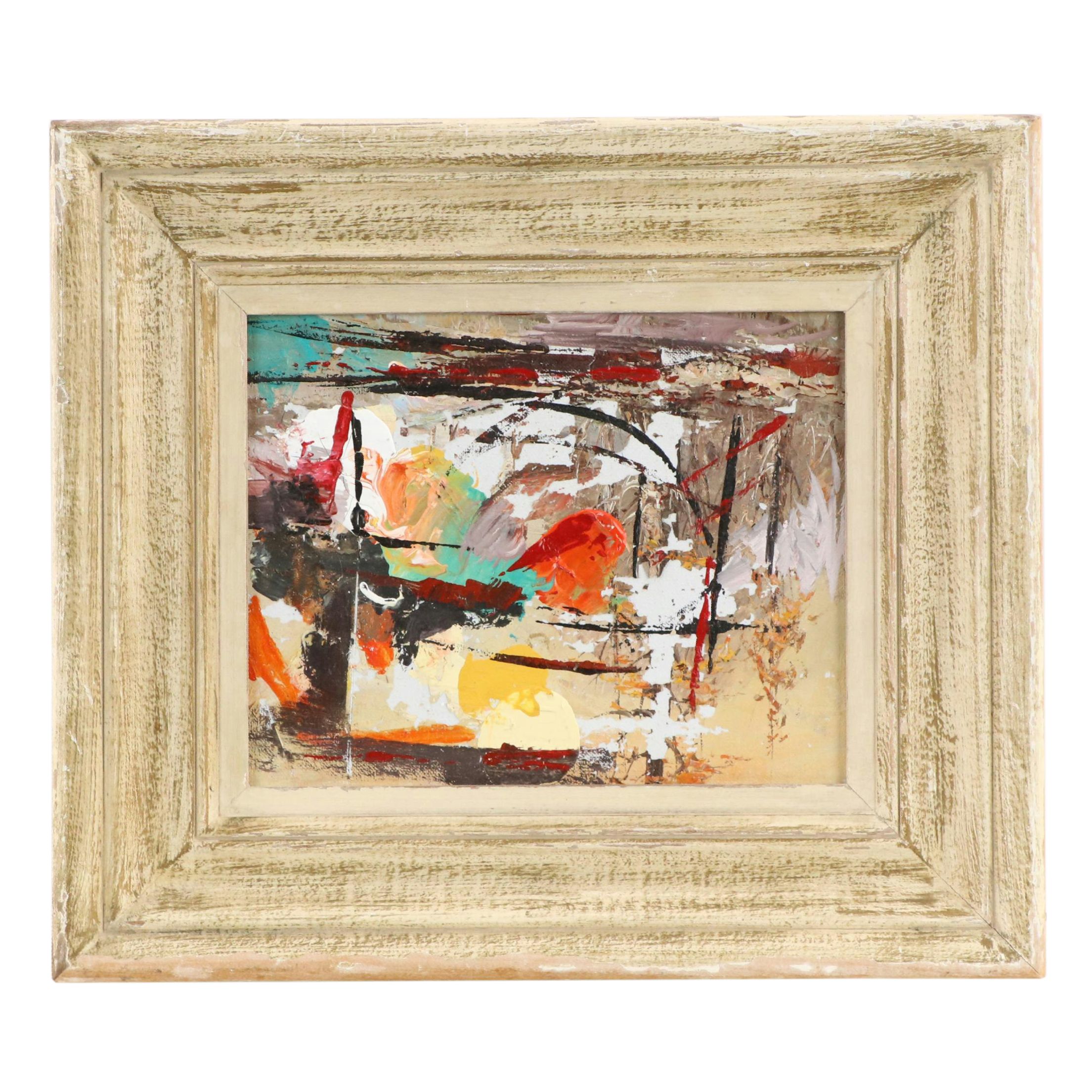 Abstract Expressionist Oil Painting, Mid-20th Century