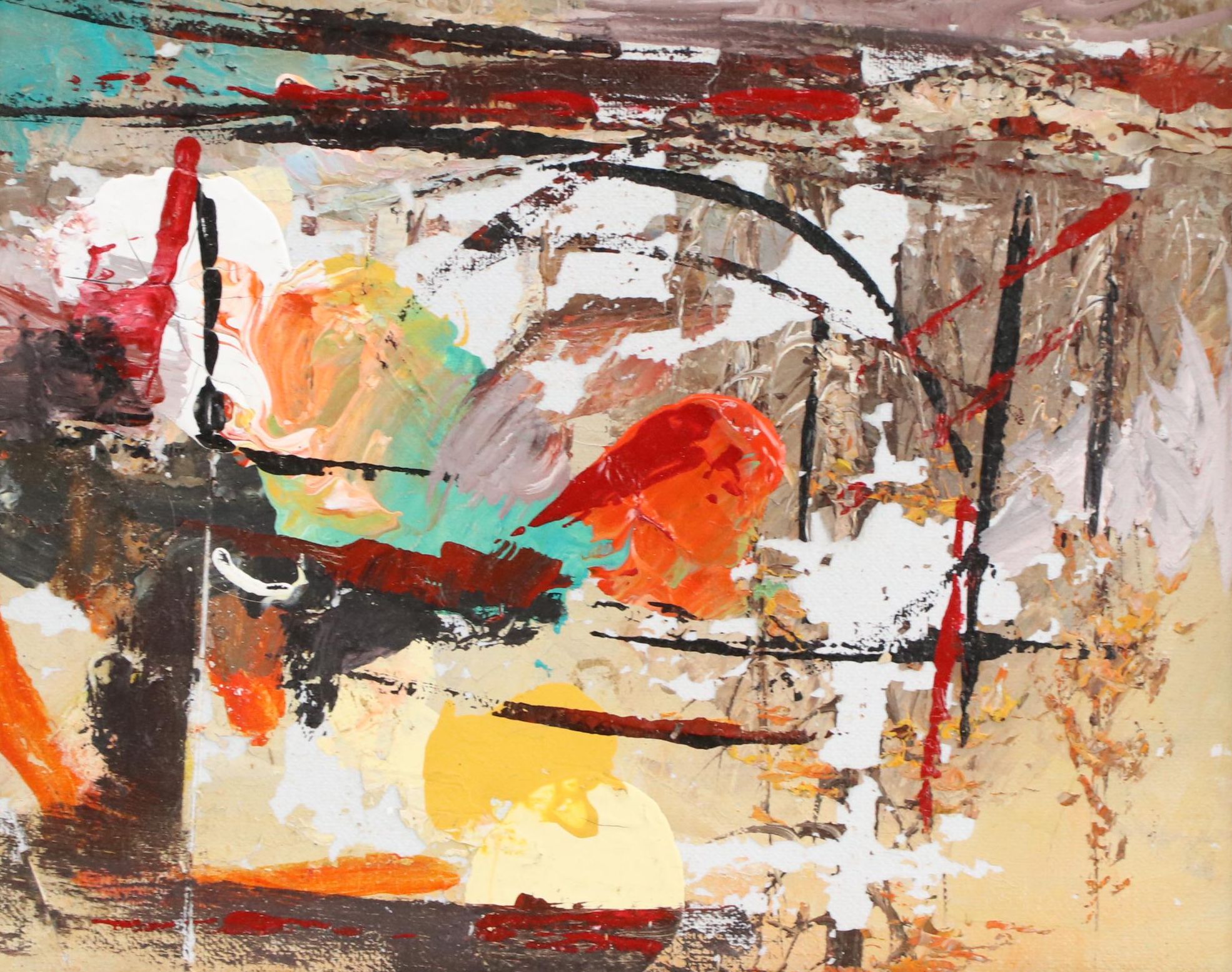 Abstract Expressionist Oil Painting, Mid-20th Century