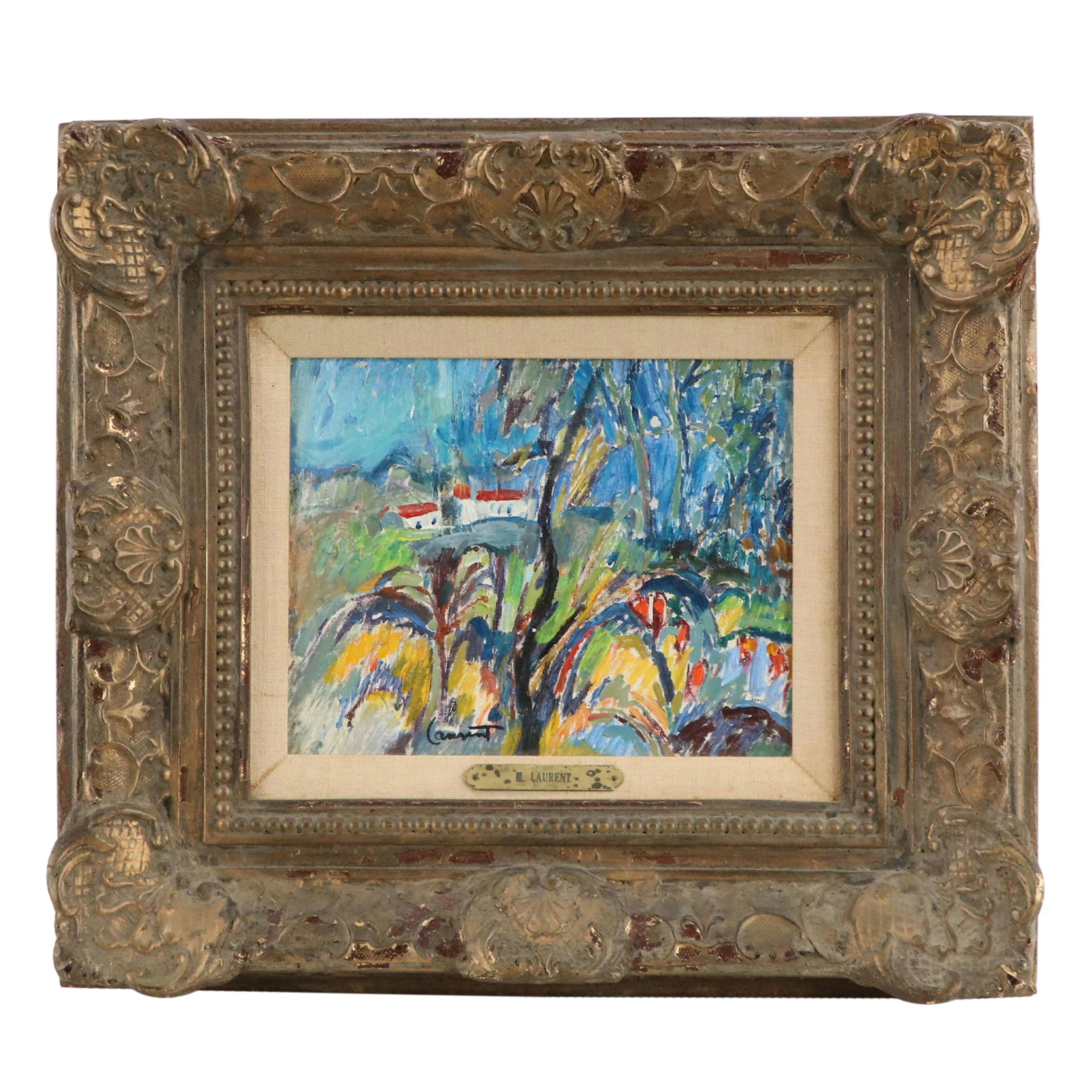 Maurice Laurent Oil Landscape Painting "Mougins," Mid-20th Century