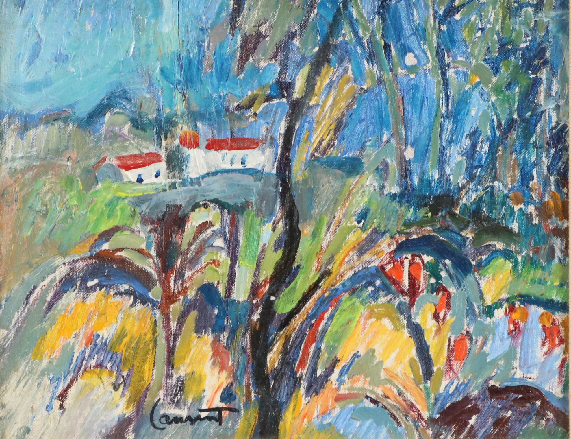 Maurice Laurent Oil Landscape Painting "Mougins," Mid-20th Century