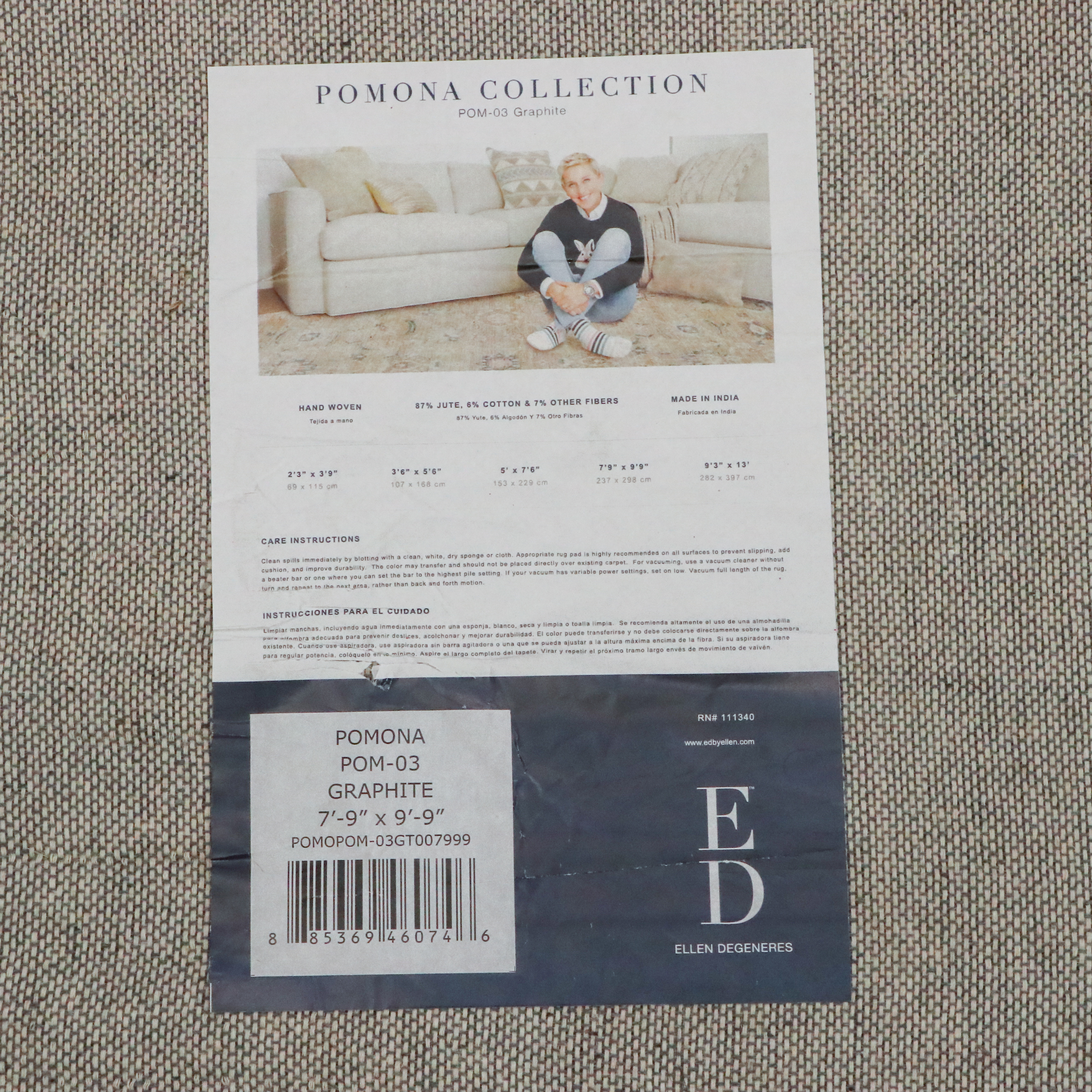 8'9 x 9'9 Handmade Ellen DeGeneres by Loloi Pomona Collection Jute Area Rug