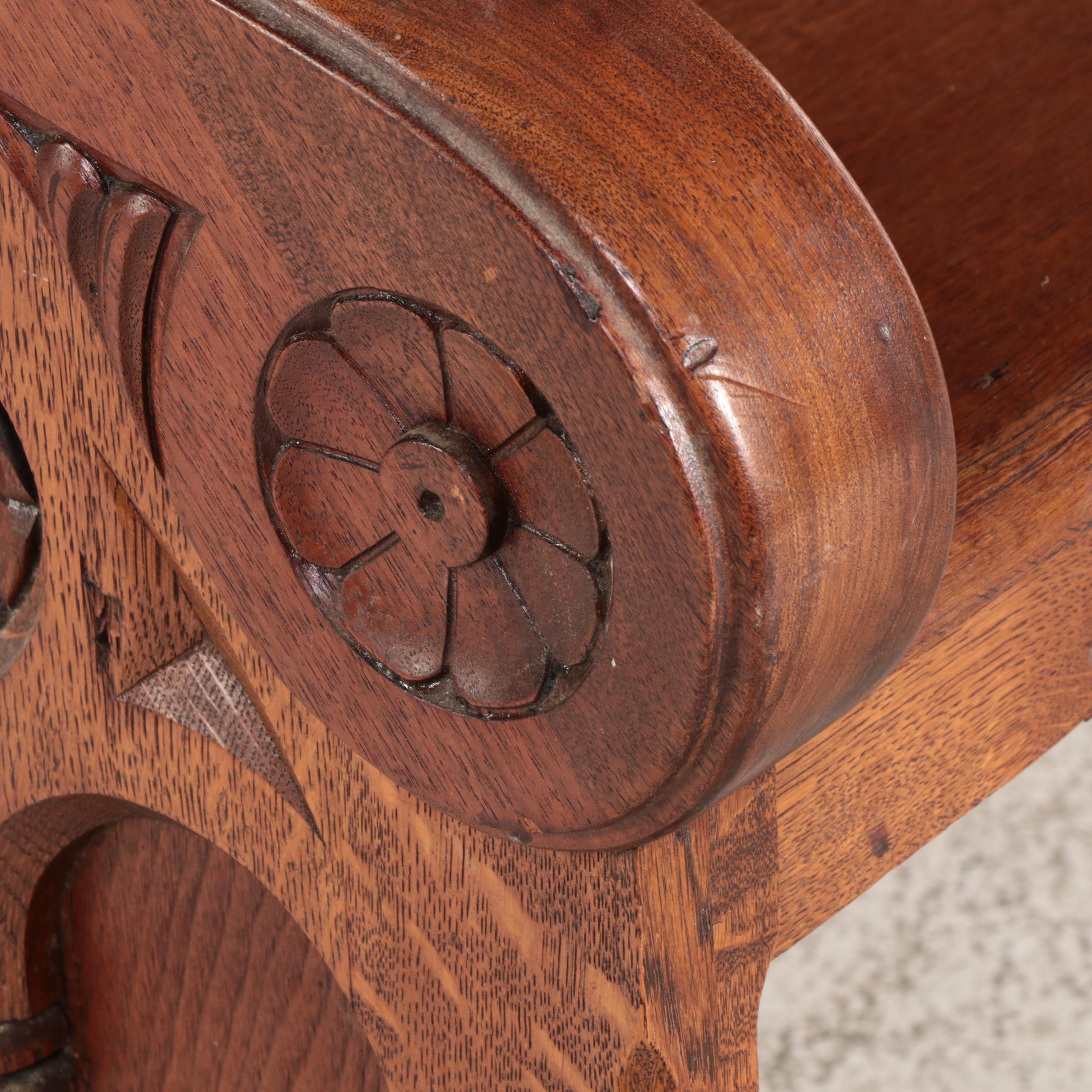 Gothic Revival Carved and Quartersawn Oak Church Pew, Early 20th Century