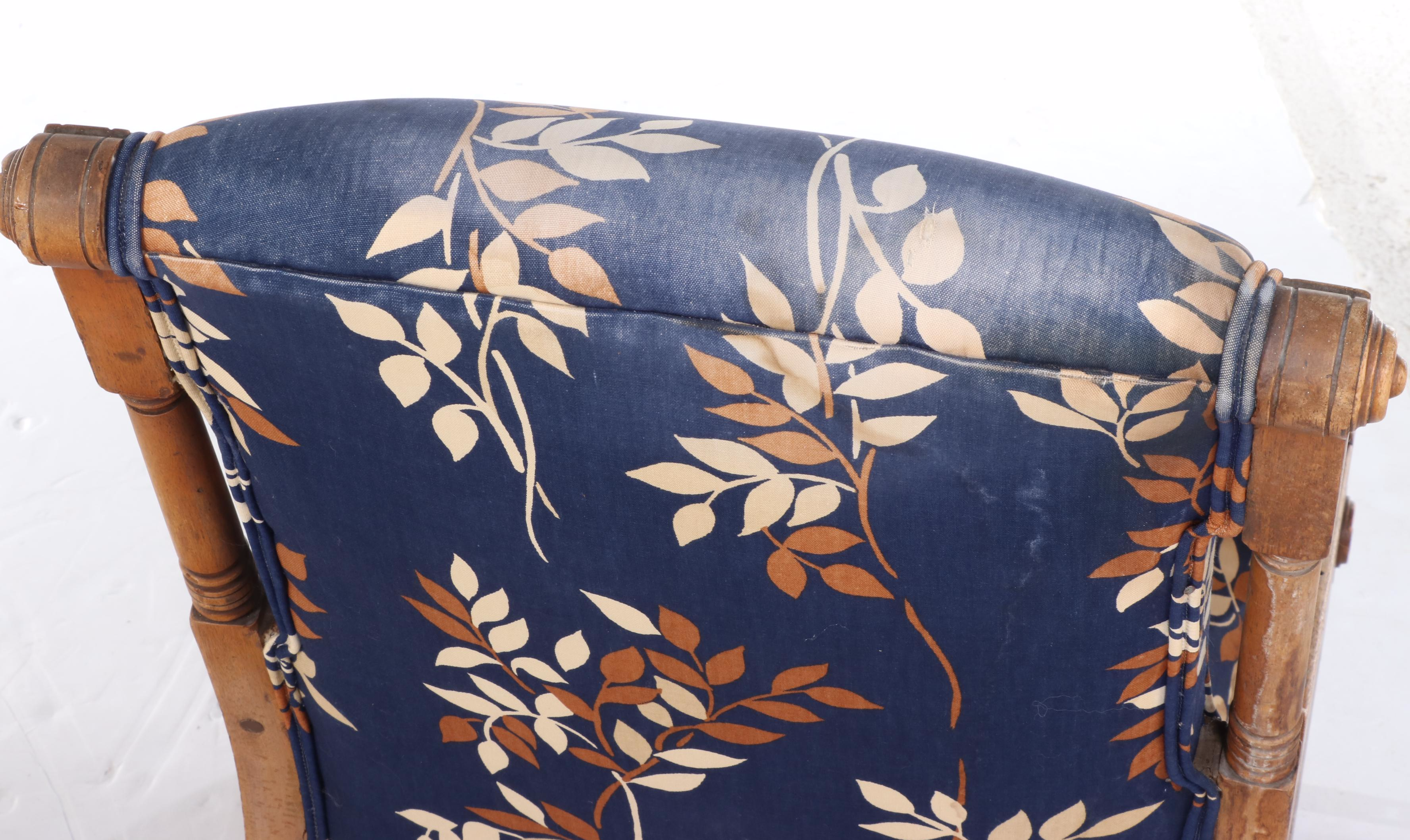 Victorian Walnut, Burl Walnut, and Custom-Upholstered Platform Rocker