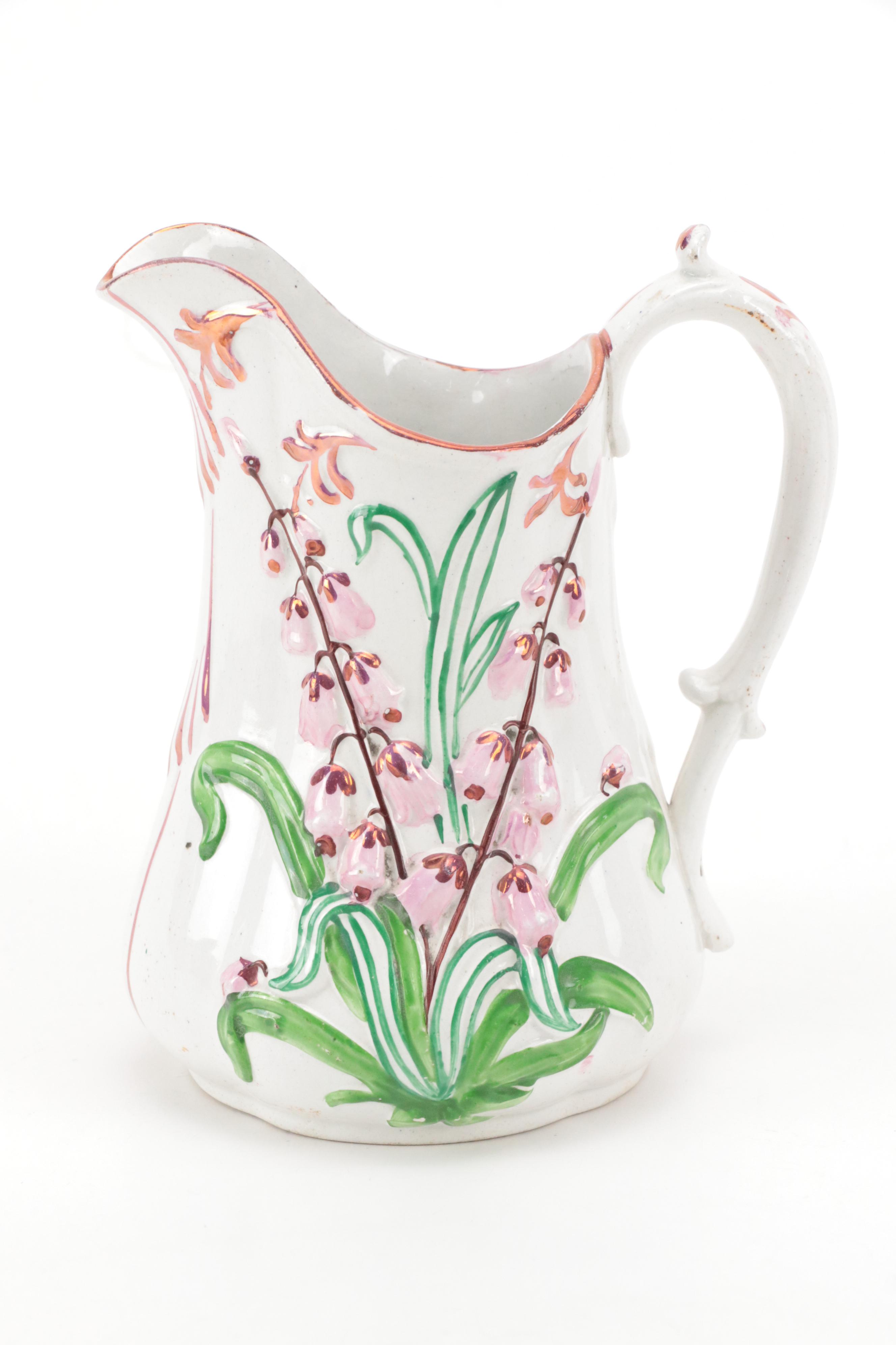 Ynysmeudwy Luster Accented Relief Molded Jug and Ridgway Style Plates