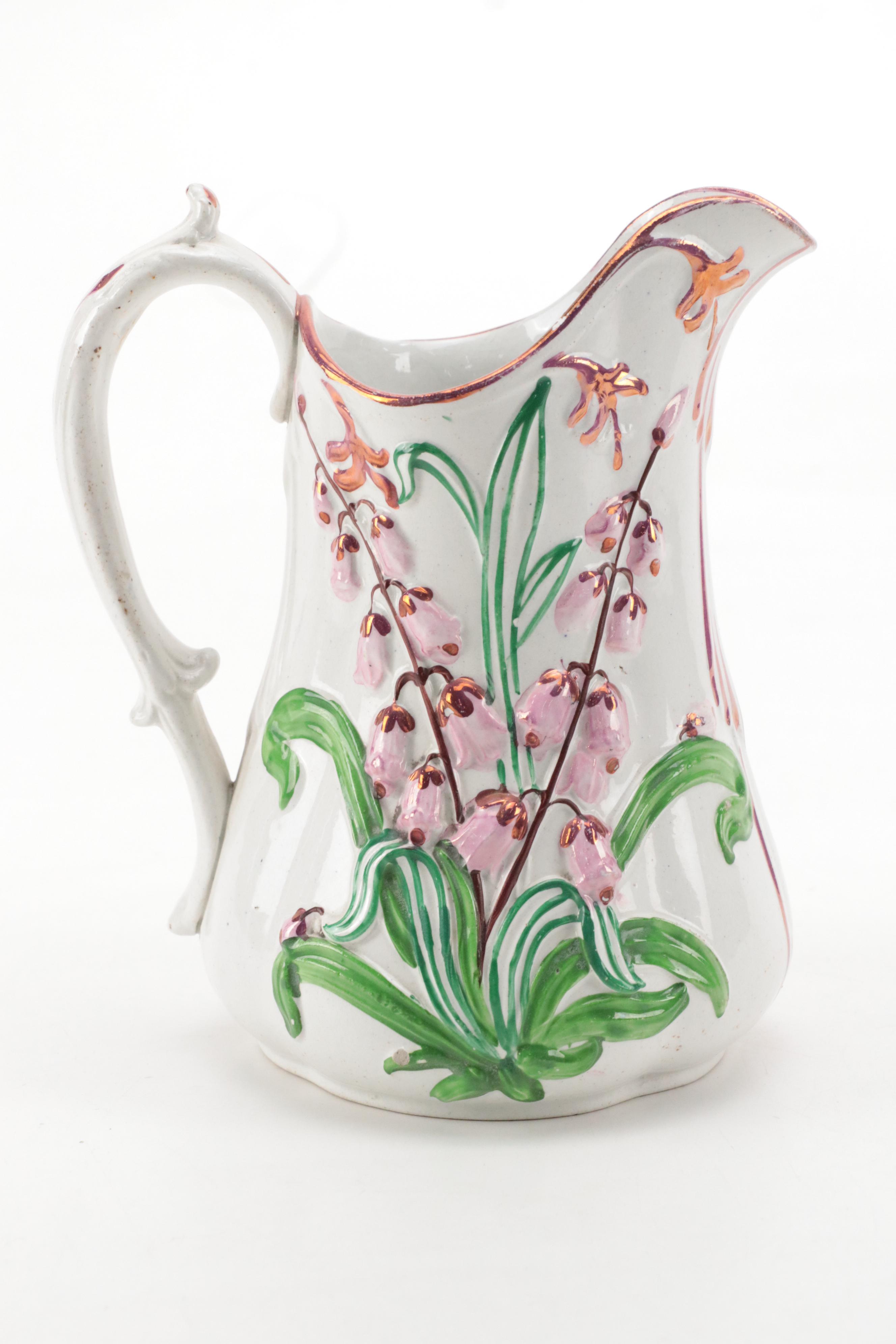 Ynysmeudwy Luster Accented Relief Molded Jug and Ridgway Style Plates