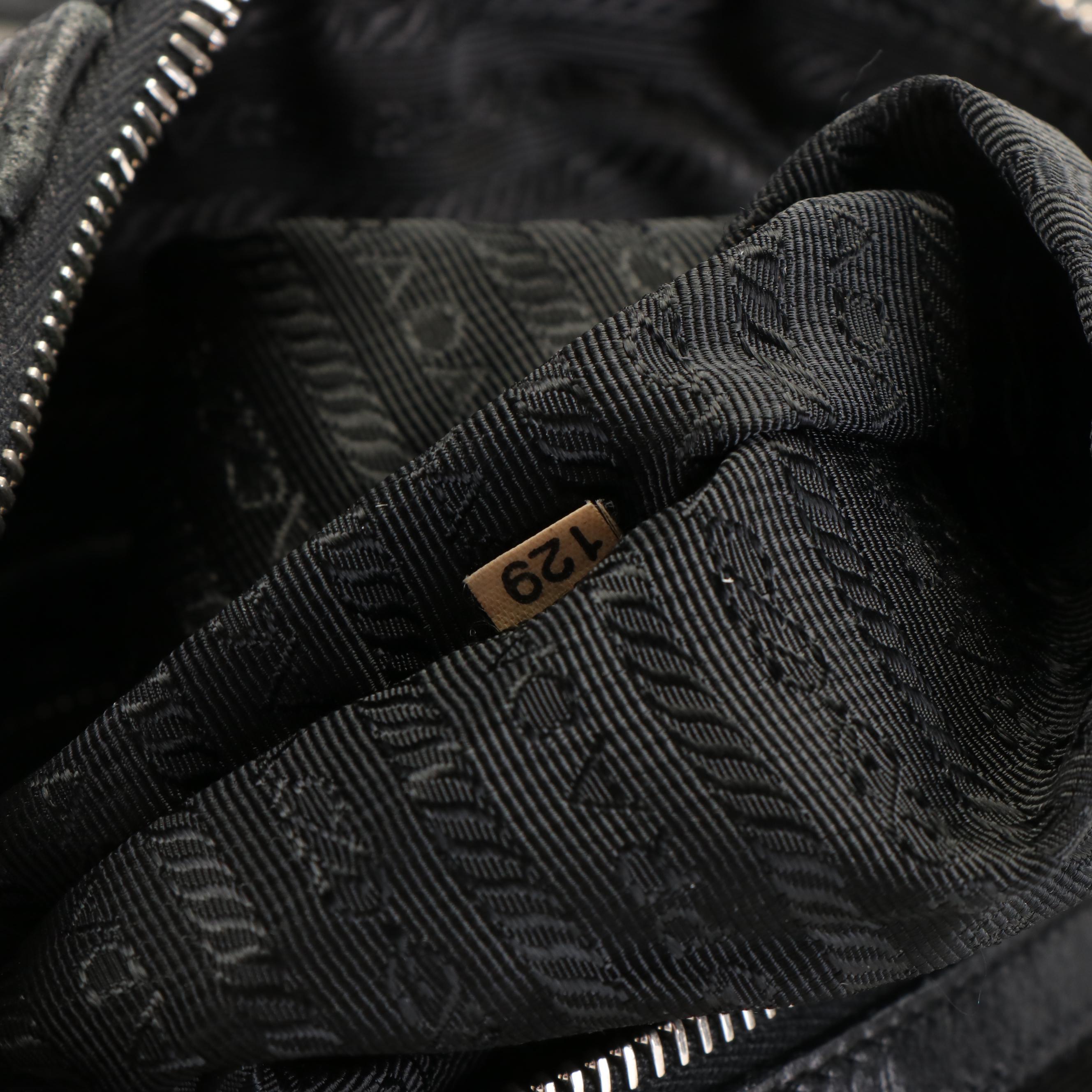 Prada Handbag in Black Tessuto Nylon and Mordore Nappa Leather Stripes